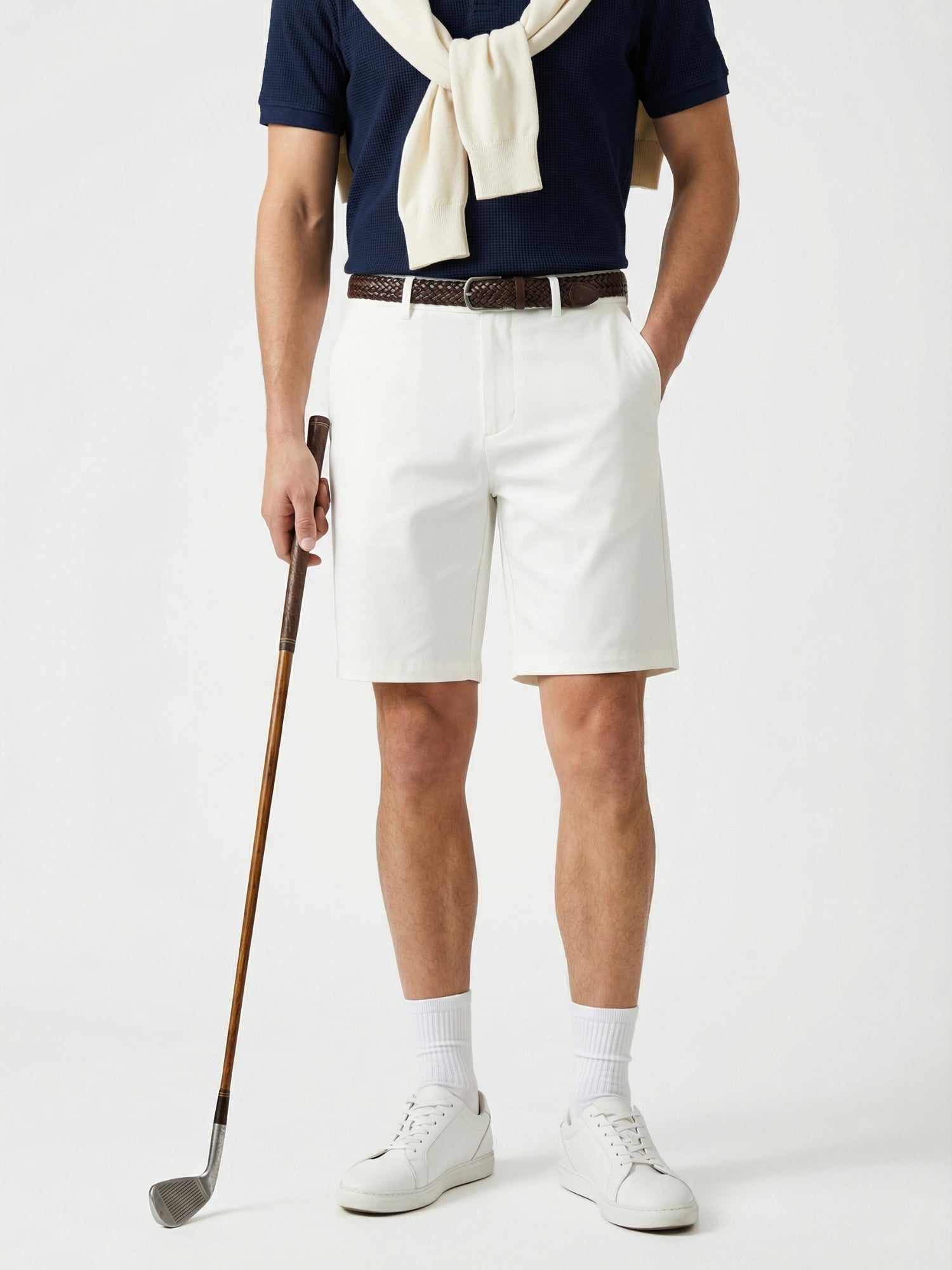 MEILIHUA Men's 9" Golf Shorts with Hidden Expandable Waist, Flat Front Dress Shorts, Lightweight Performance Bermuda