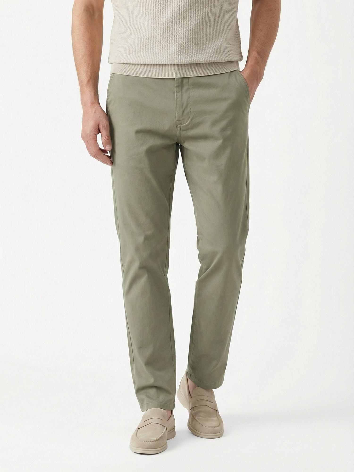 MEILIHUA Men's Business Casual Pants - Lightweight Stretch Cotton Chinos, Elastic Waist Flat Front Trousers for Spring Summer