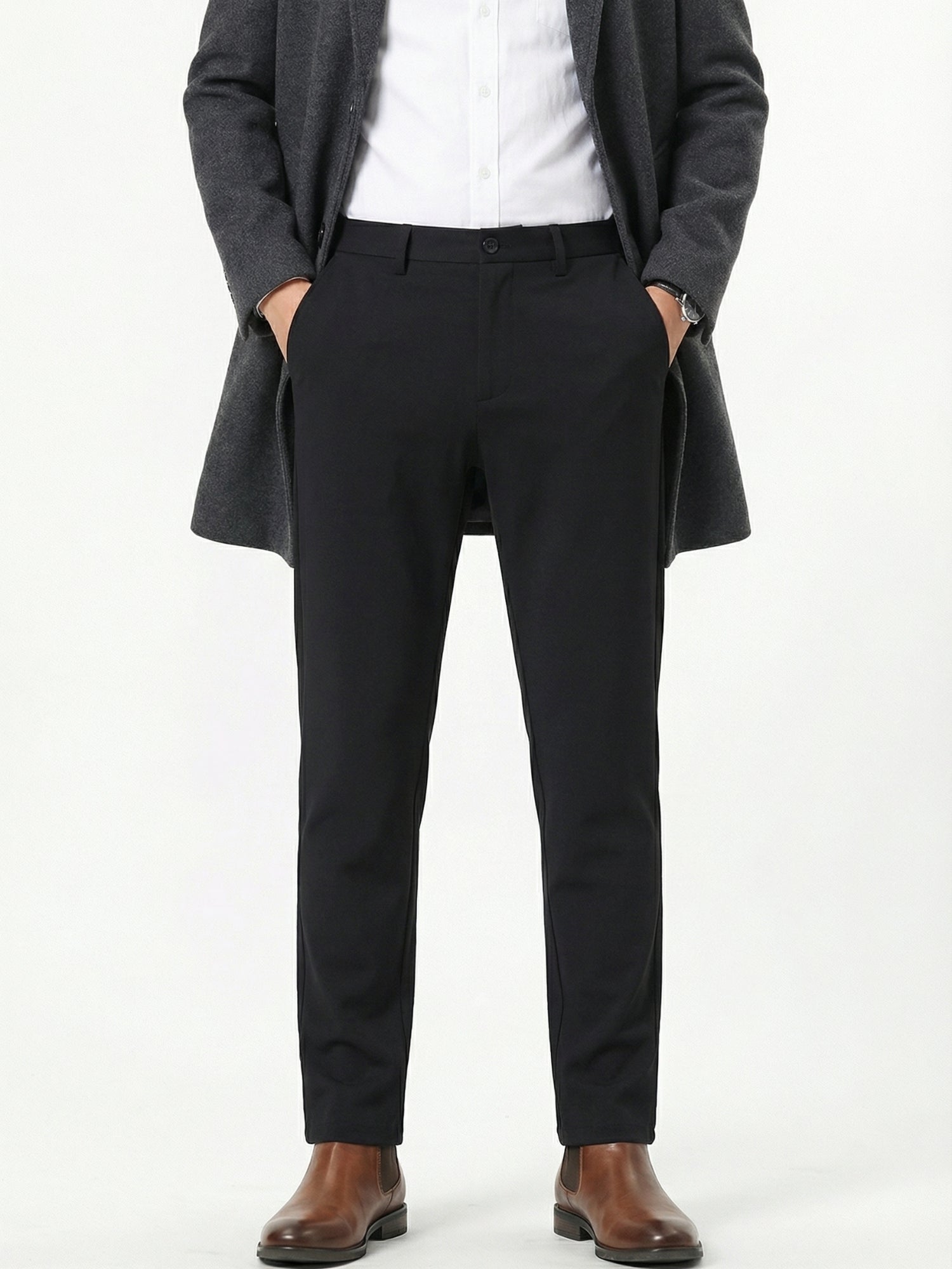 MEILIHUA Men's Stretch Dress Pants - 4-Way Elastic Straight Fit for Fall/Spring (280GSM)