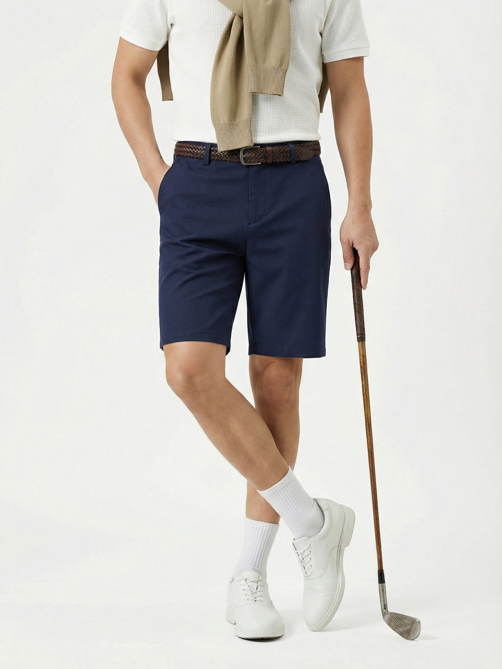 MEILIHUA Men's 9" Golf Shorts with Hidden Expandable Waist, Flat Front Dress Shorts, Lightweight Performance Bermuda
