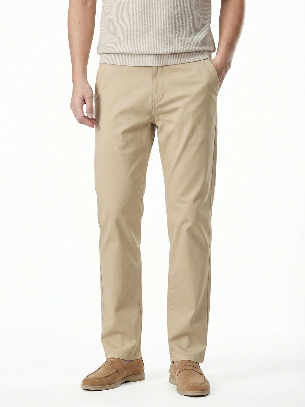 MEILIHUA Men's Business Casual Pants - Lightweight Stretch Cotton Chinos, Elastic Waist Flat Front Trousers for Spring Summer