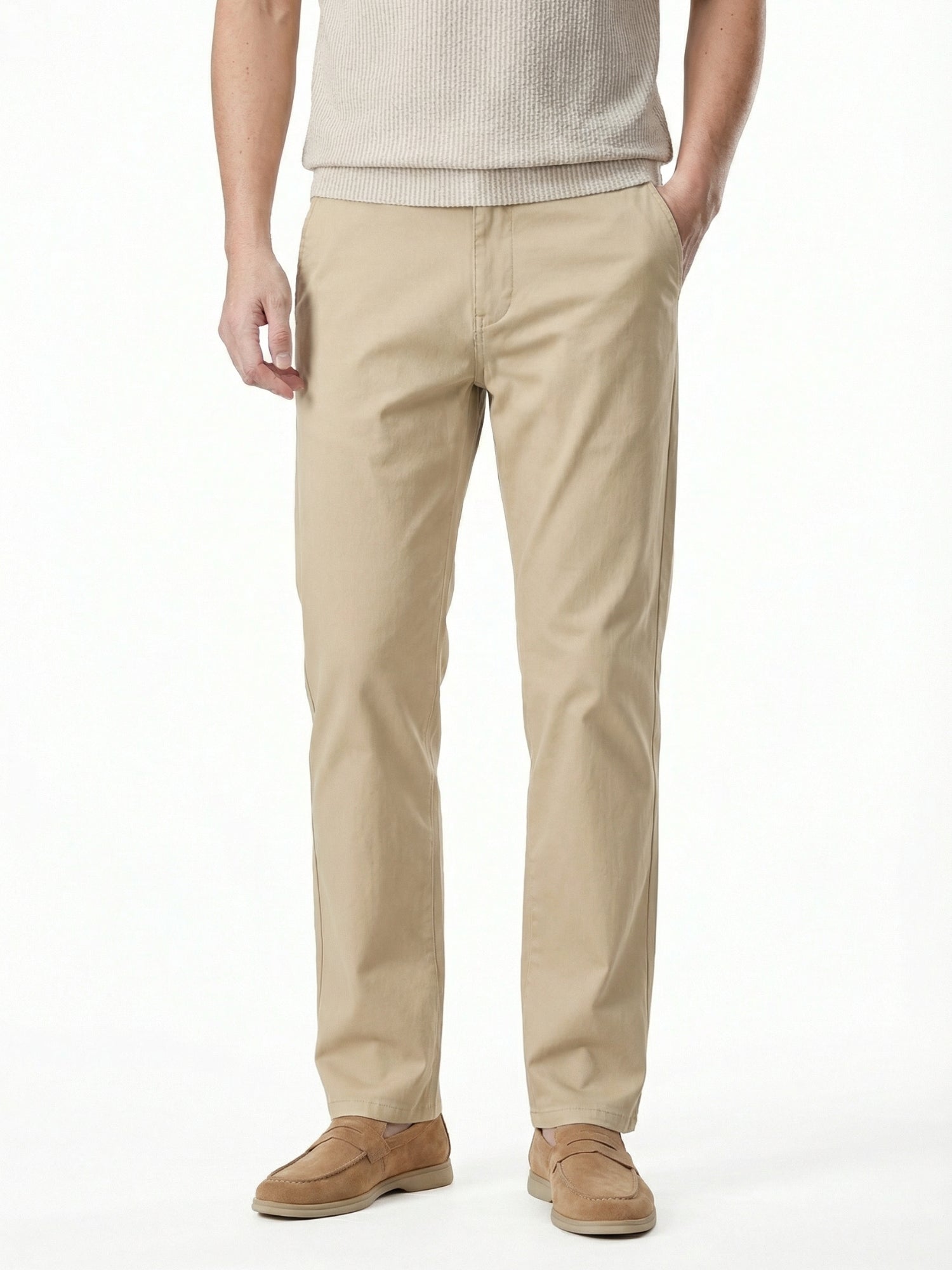 MEILIHUA Men's Business Casual Pants - Lightweight Stretch Cotton Chinos, Elastic Waist Flat Front Trousers for Spring Summer