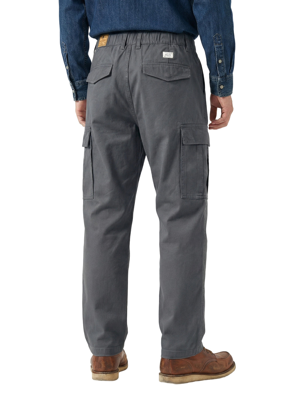 Men's Heavyweight Cargo Pants Regular Fit 100% Cotton Multi-Pocket Work Trousers with Elastic Waist