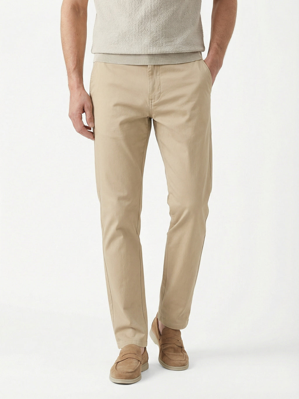 MEILIHUA Men's Business Casual Pants - Lightweight Stretch Cotton Chinos, Elastic Waist Flat Front Trousers for Spring Summer
