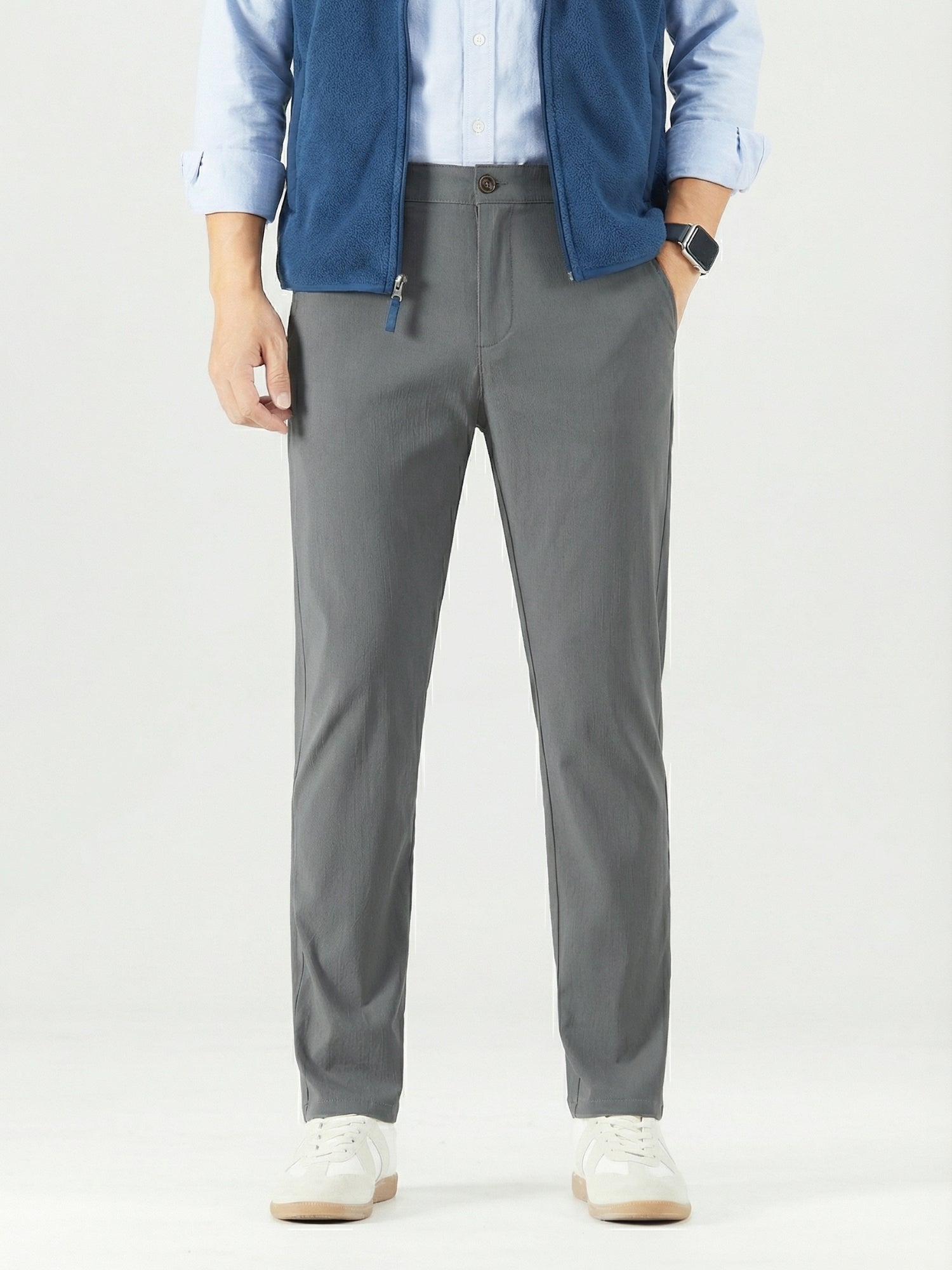 MEILIHUA Men's 4-Way Stretch Dress Pants - Mid-Rise Straight Cut with Elastic Waist (Business Casual)