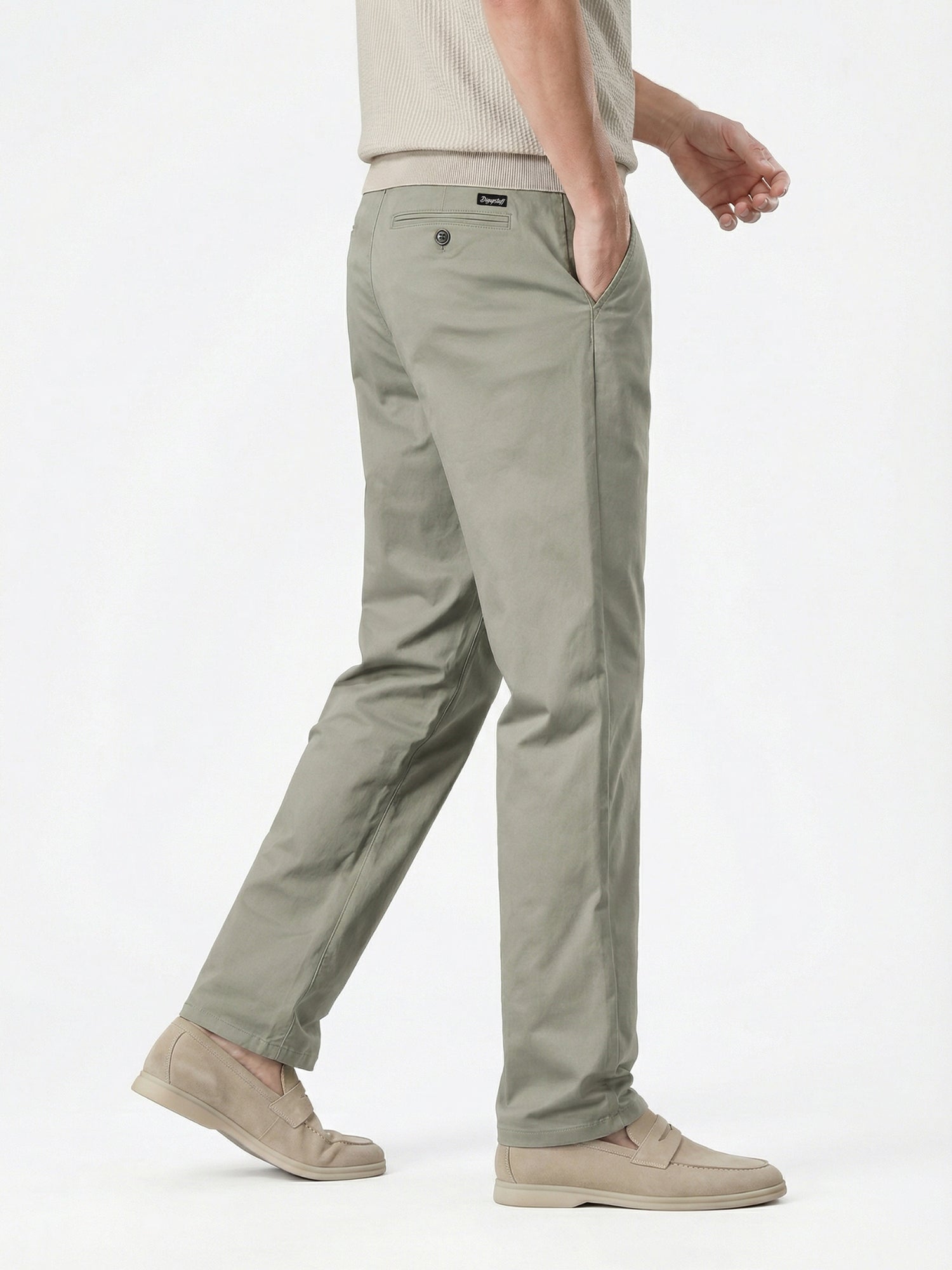 MEILIHUA Men's Business Casual Pants - Lightweight Stretch Cotton Chinos, Elastic Waist Flat Front Trousers for Spring Summer