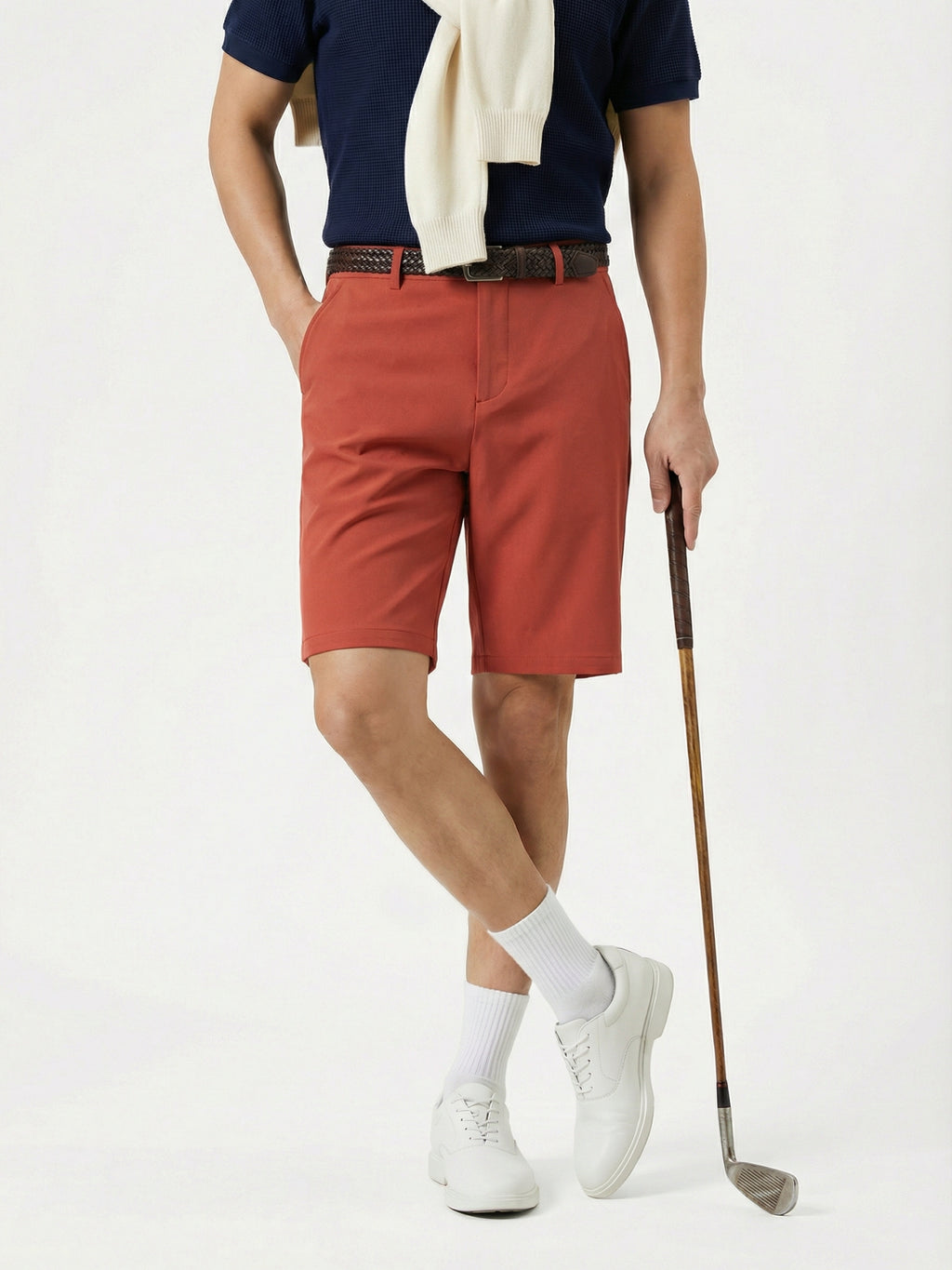 MEILIHUA Men's 9" Golf Shorts with Hidden Expandable Waist, Flat Front Dress Shorts, Lightweight Performance Bermuda