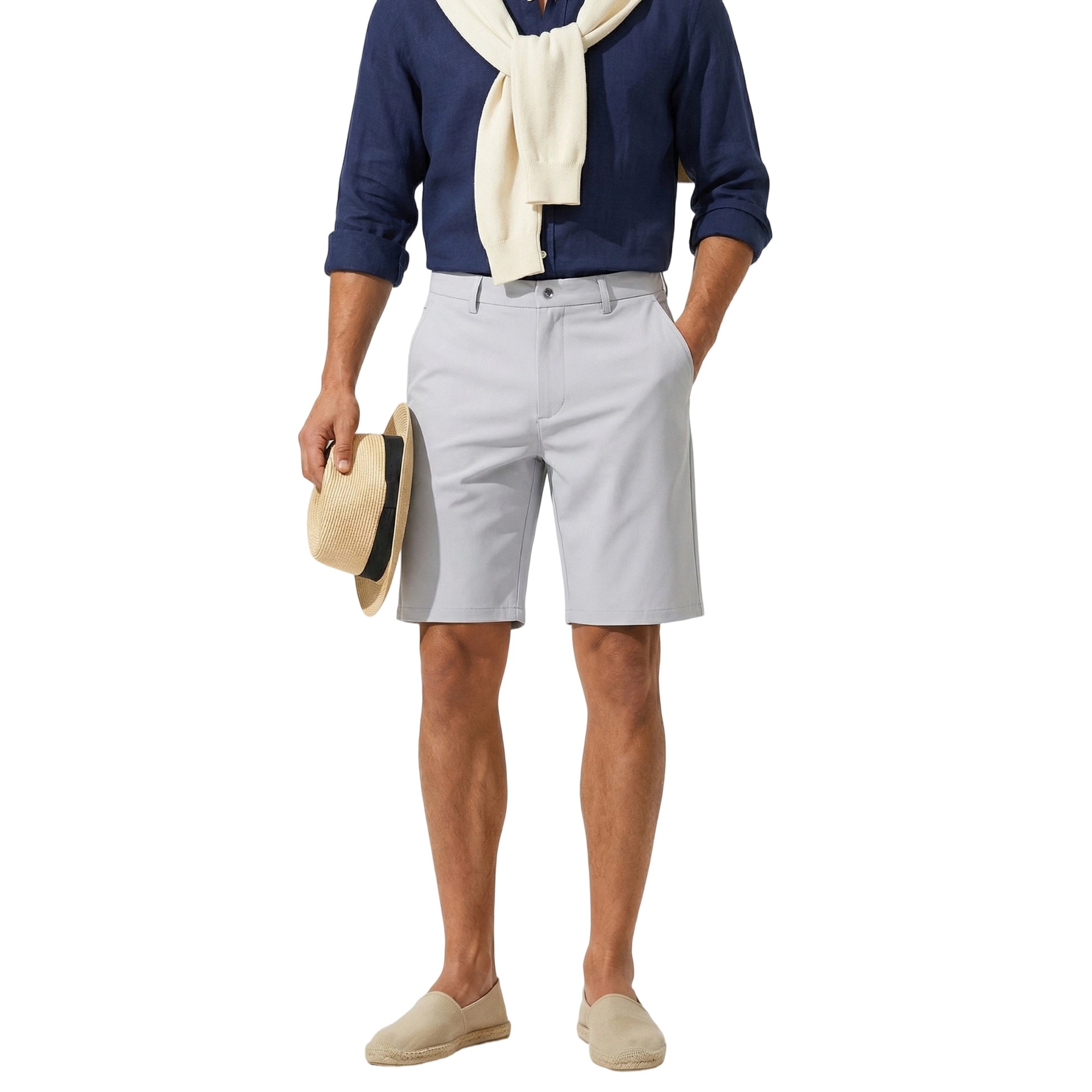 MEILIHUA Men's 9" Inseam Flat Front Golf Shorts, Tailored Fit Casual Chino Shorts with Stretch Waistband
