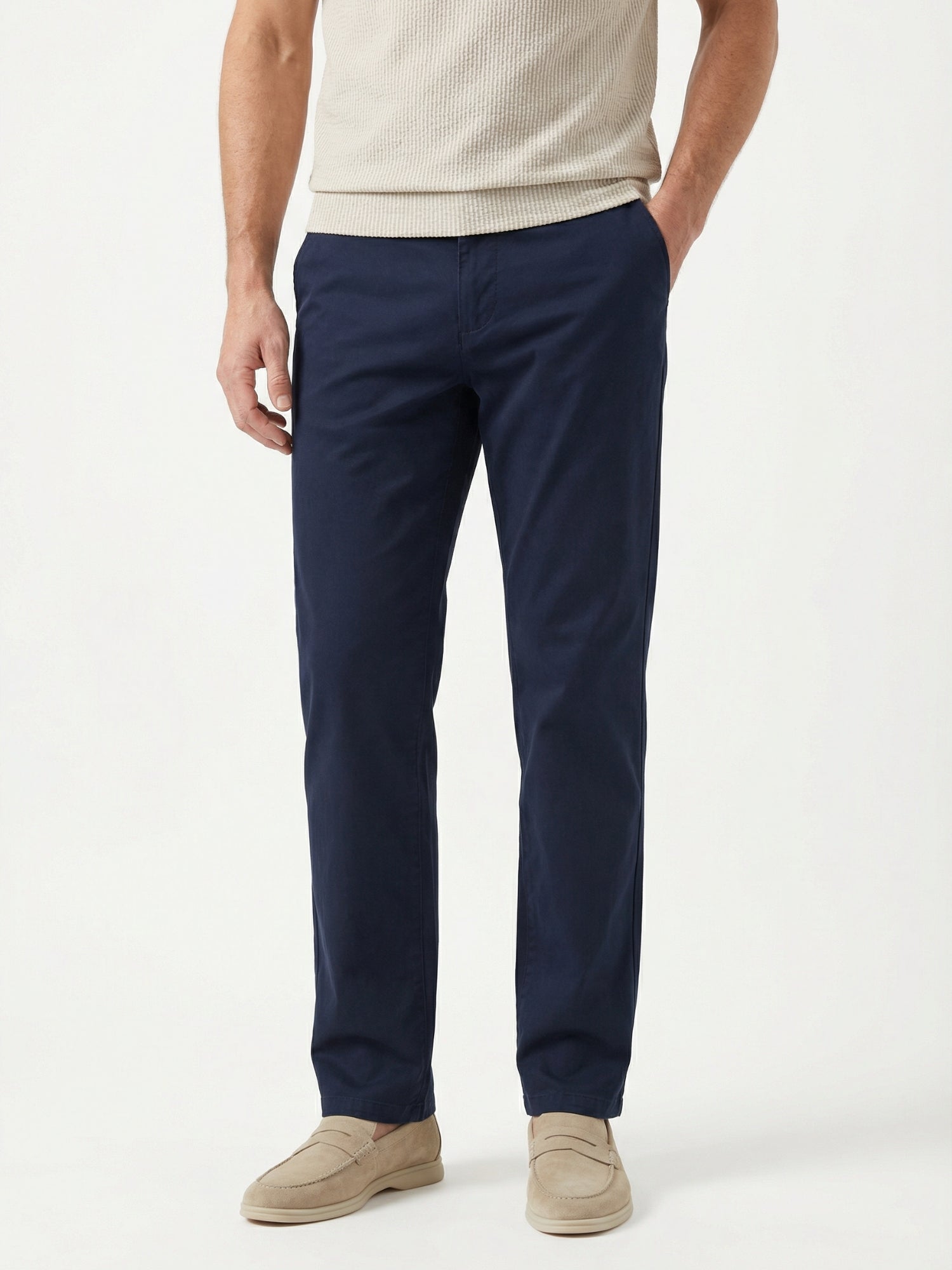 MEILIHUA Men's Business Casual Pants - Lightweight Stretch Cotton Chinos, Elastic Waist Flat Front Trousers for Spring Summer