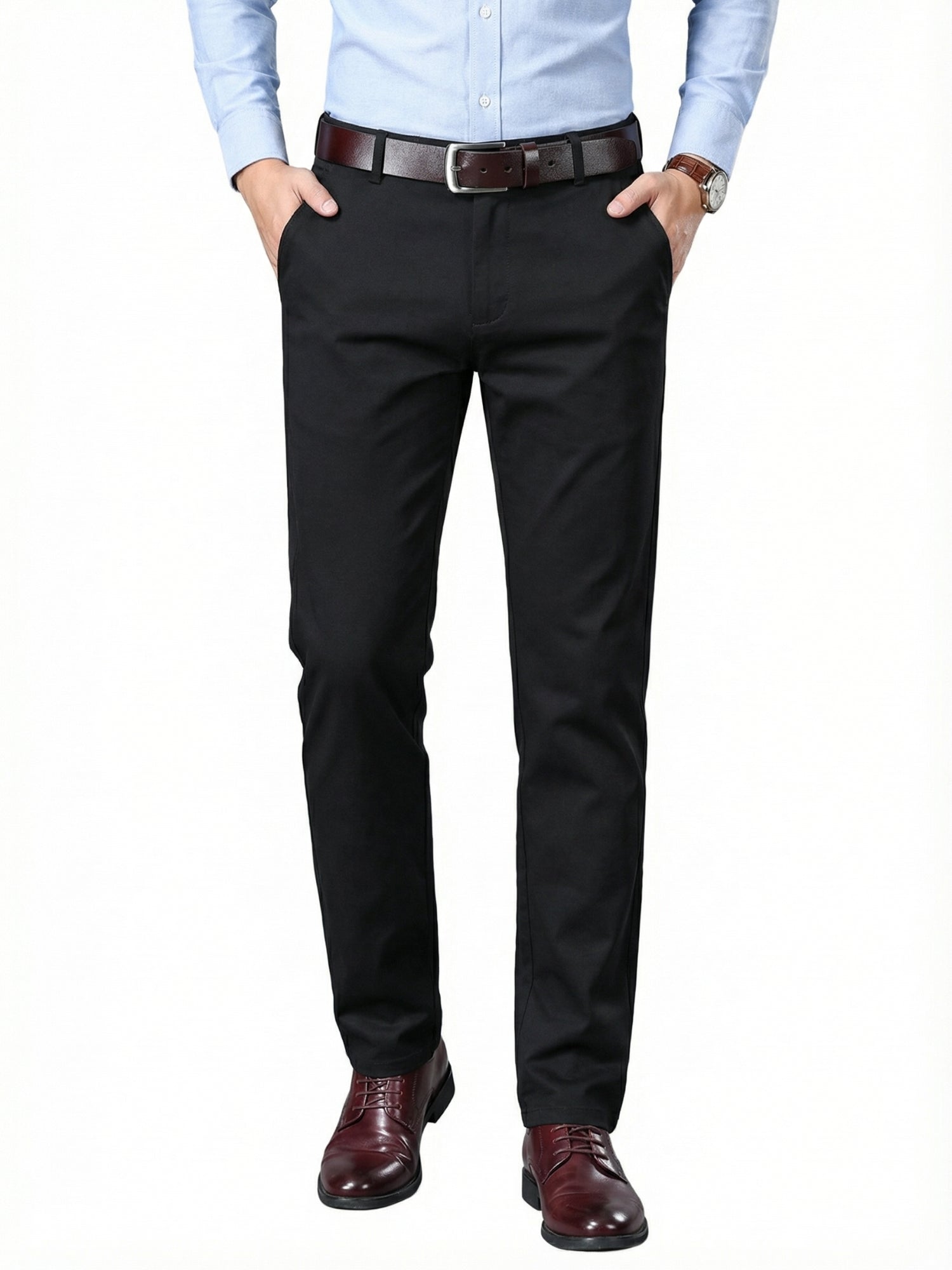 MEILIHUA Men's Premium Cotton Dress Pants - Business Casual Straight Fit with Subtle Embroidery