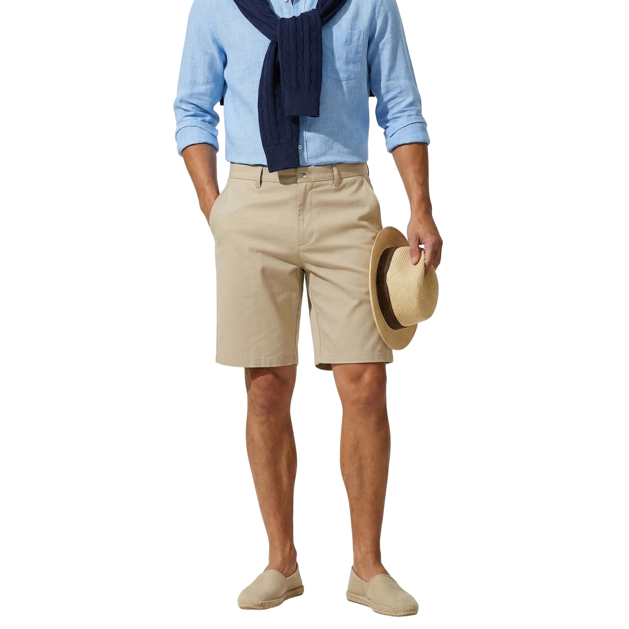 MEILIHUA Men's 9" Inseam Flat Front Golf Shorts, Tailored Fit Casual Chino Shorts with Stretch Waistband
