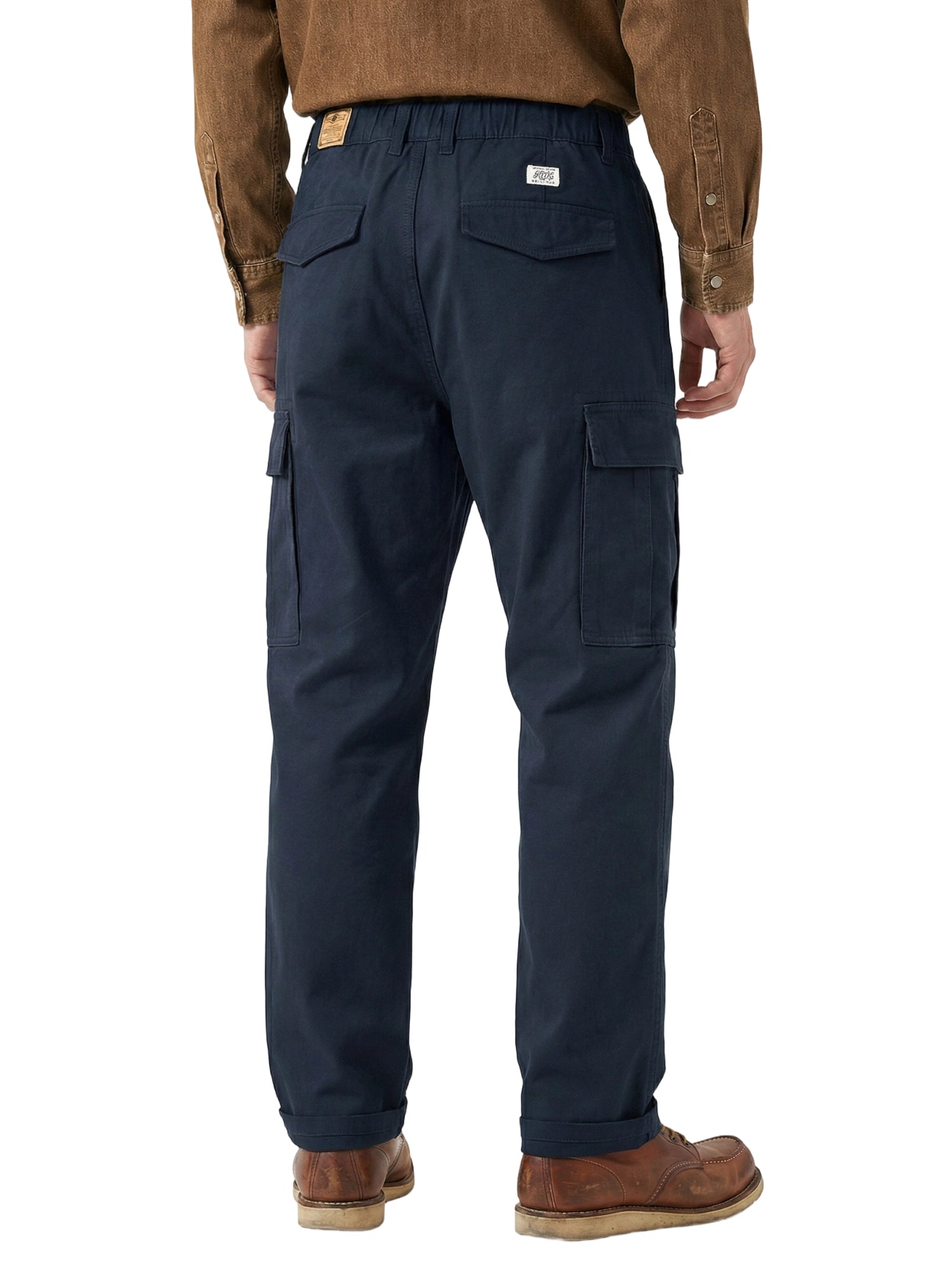 Men's Heavyweight Cargo Pants Regular Fit 100% Cotton Multi-Pocket Work Trousers with Elastic Waist