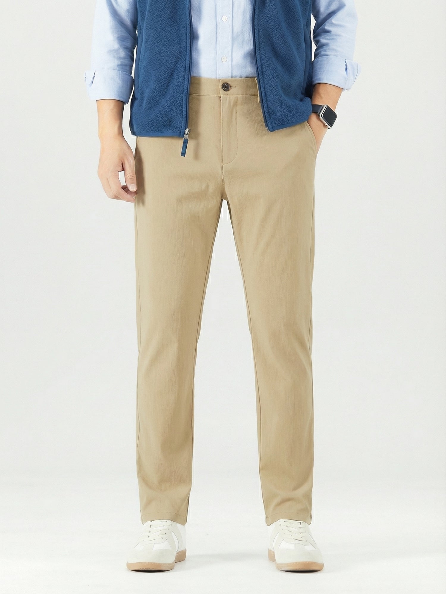 MEILIHUA Men's 4-Way Stretch Dress Pants - Mid-Rise Straight Cut with Elastic Waist (Business Casual)