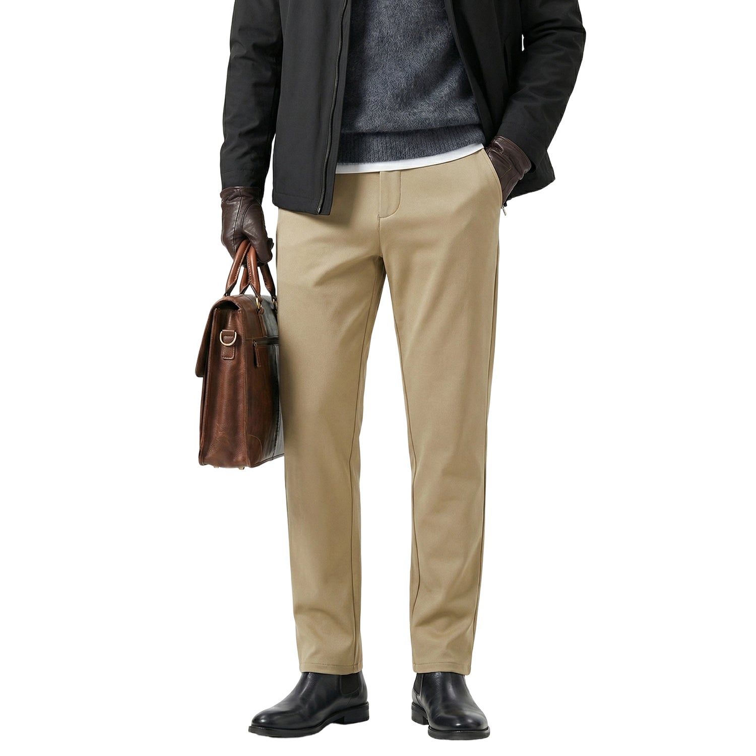 MEILIHUA Men's Fleece Lined Dress Pants Winter Warm Thermal Business Casual Chinos Stretchy Cotton Work Trousers (Black, Navy, Grey, Khaki)