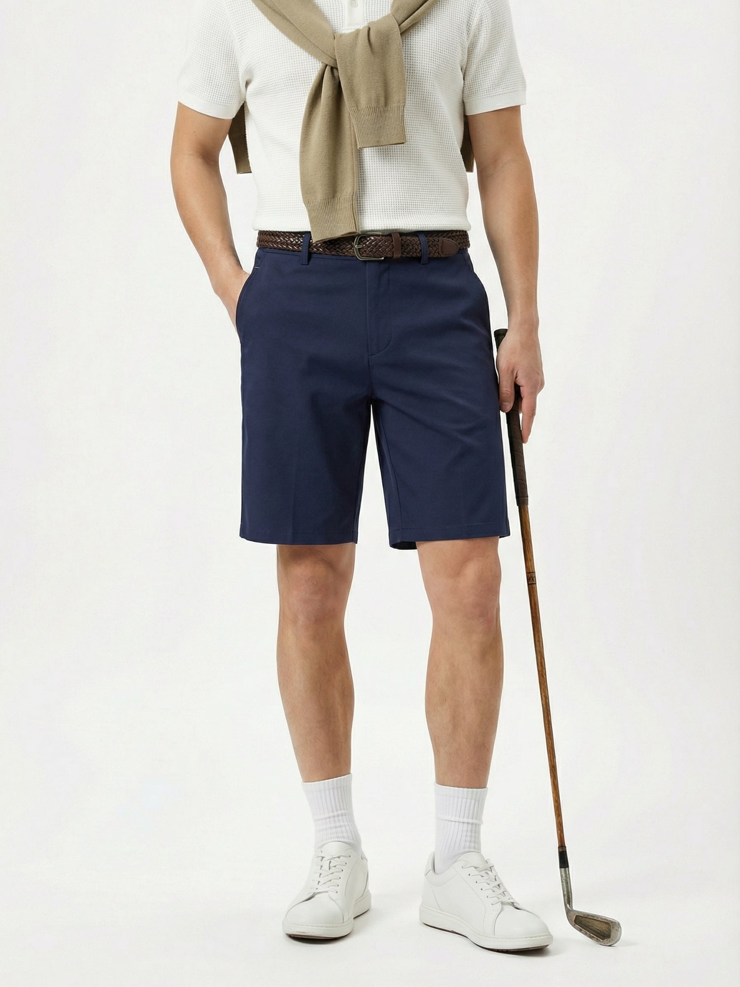 MEILIHUA Men's 9" Golf Shorts with Hidden Expandable Waist, Flat Front Dress Shorts, Lightweight Performance Bermuda