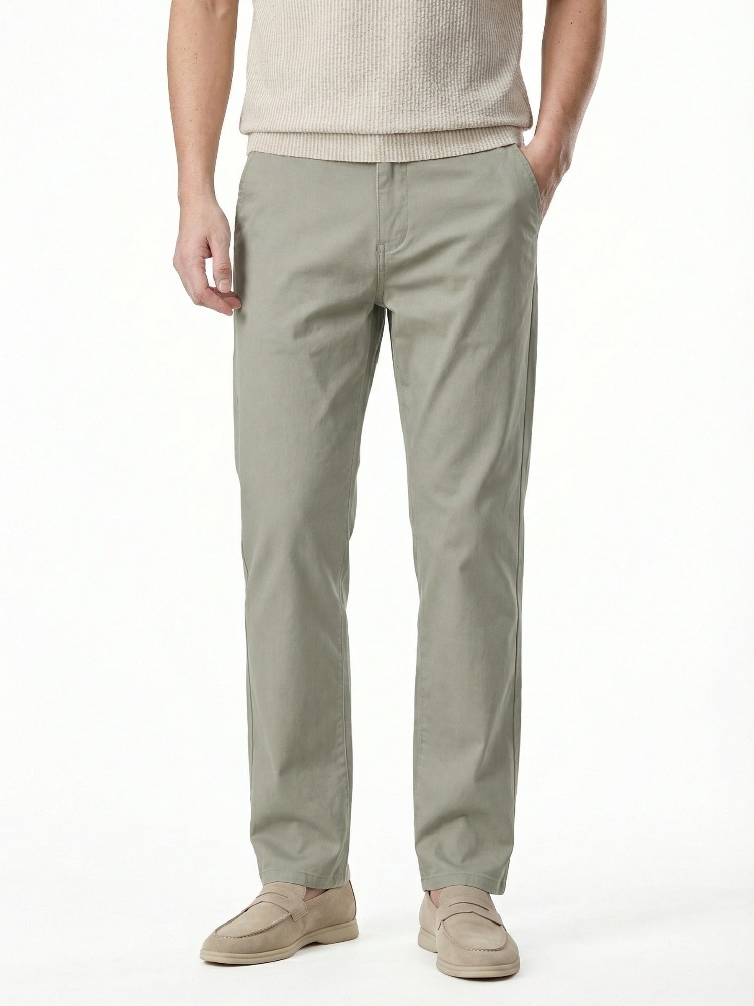 MEILIHUA Men's Business Casual Pants - Lightweight Stretch Cotton Chinos, Elastic Waist Flat Front Trousers for Spring Summer