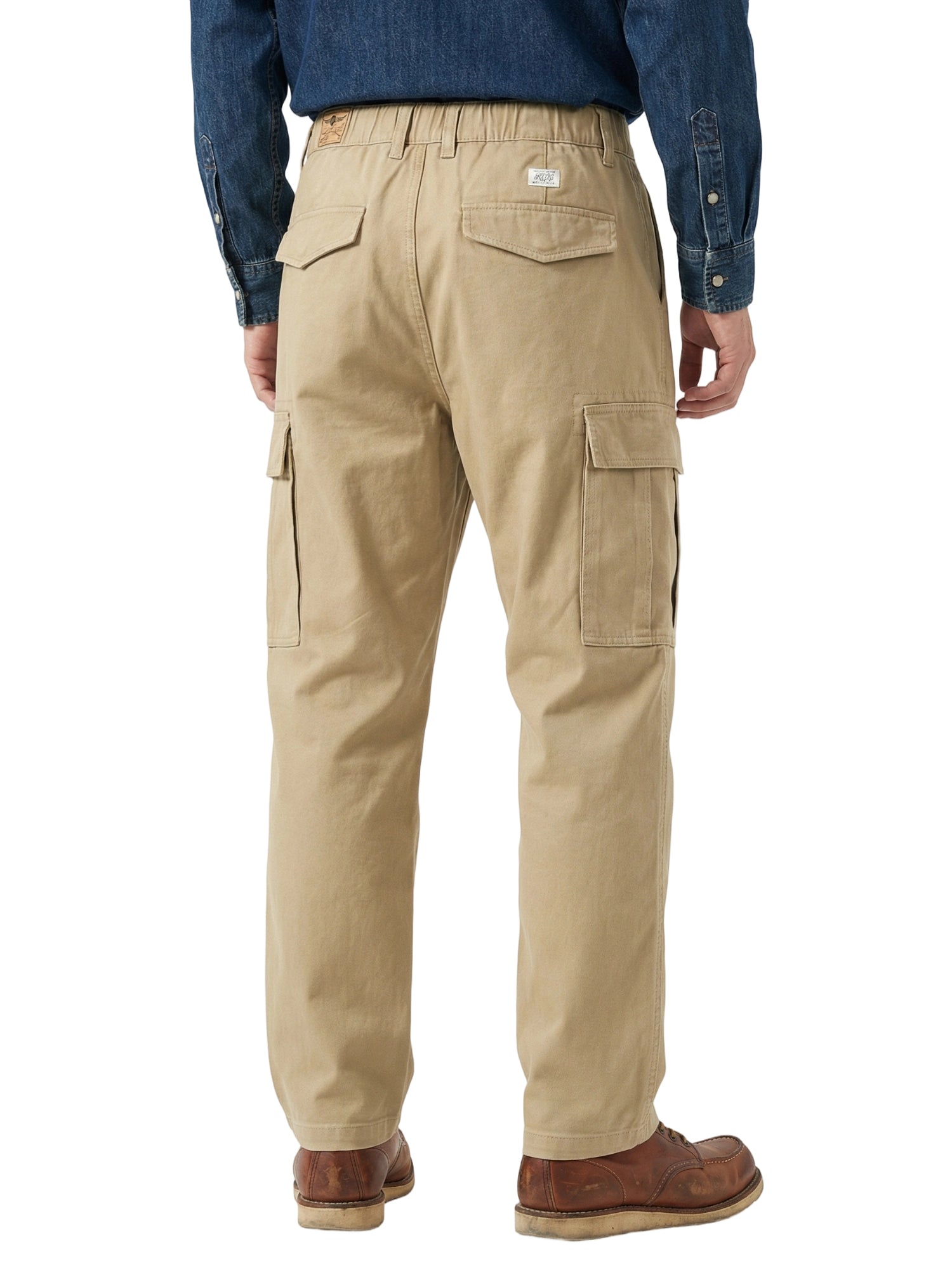 Men's Heavyweight Cargo Pants Regular Fit 100% Cotton Multi-Pocket Work Trousers with Elastic Waist