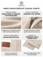 Men's Heavyweight Cotton-Blend Casual Pants - 360GSM Straight Cut with Embossed Detailing (94% Cotton)