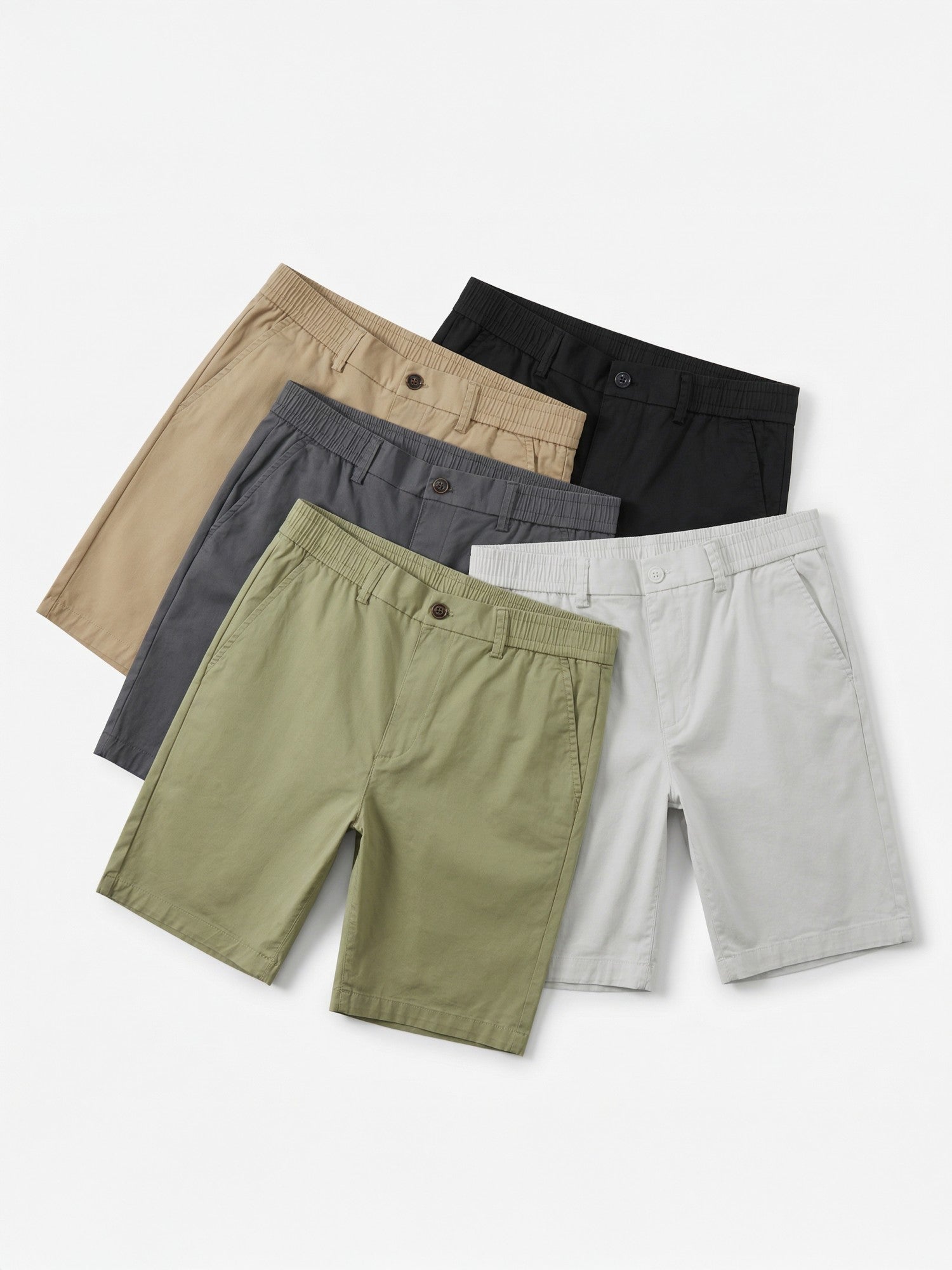 MEILIHUA Men's Stretch Cotton Chino Shorts 5-Pack, Casual Flex Elastic Waist Flat Front Summer Shorts with Pockets (White, Khaki, Black, Grey, Olive)