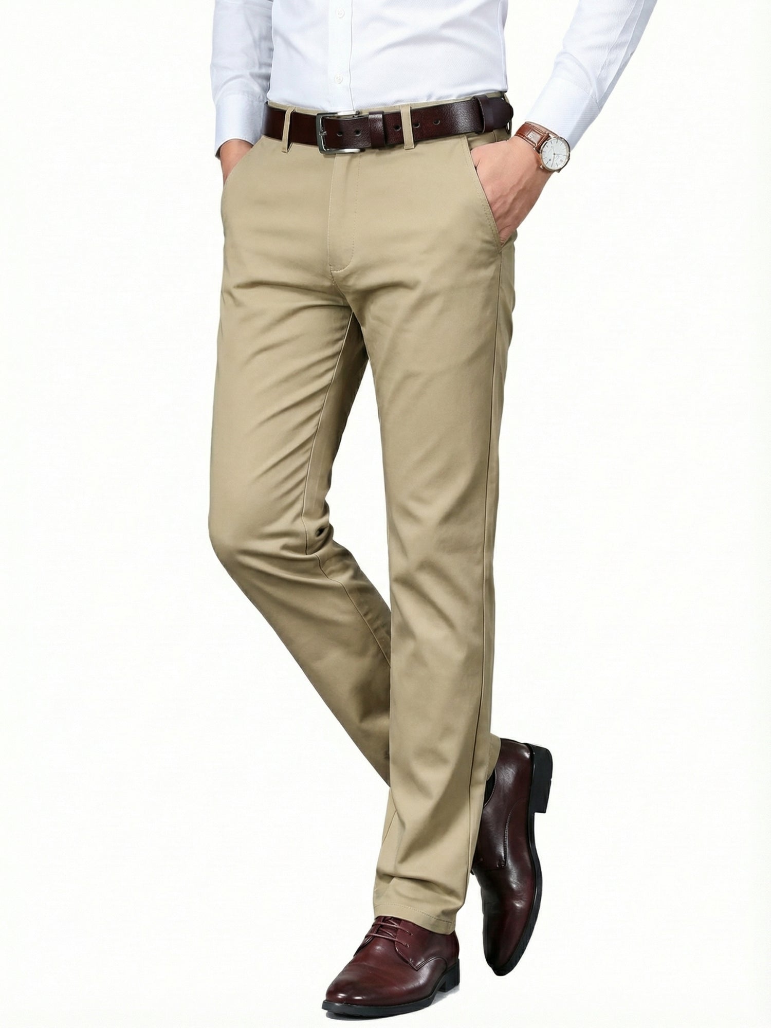 MEILIHUA Men's Premium Cotton Dress Pants - Business Casual Straight Fit with Subtle Embroidery