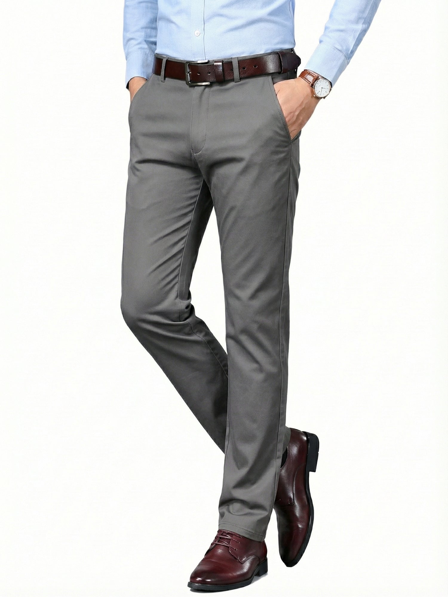 MEILIHUA Men's Premium Cotton Dress Pants - Business Casual Straight Fit with Subtle Embroidery