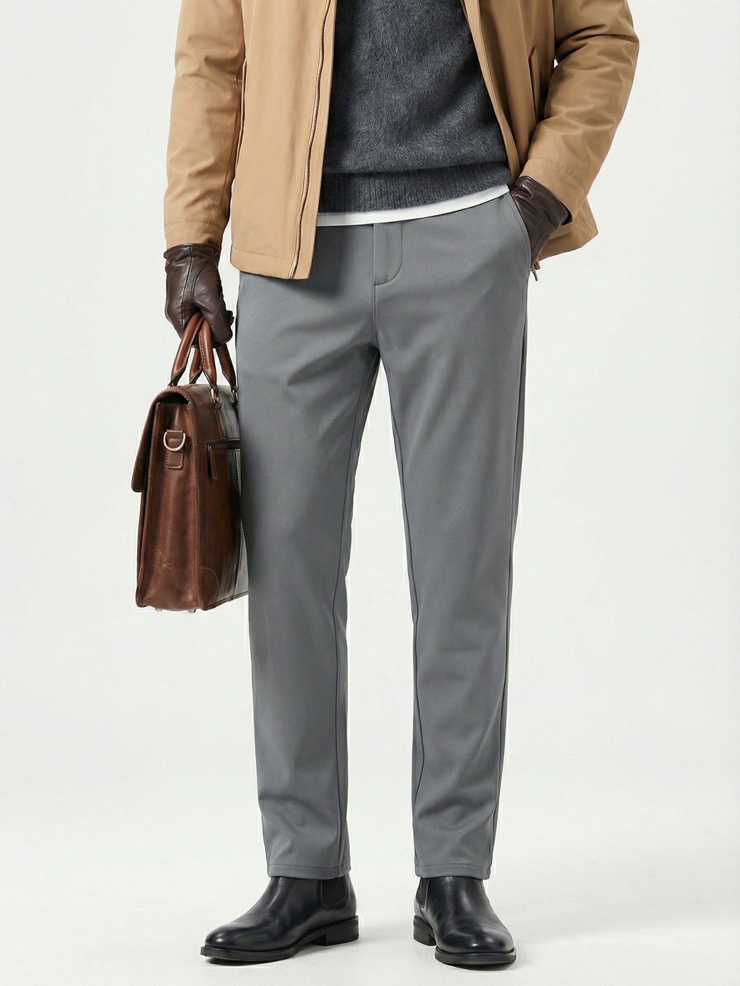 MEILIHUA Men's Fleece Lined Dress Pants Winter Warm Thermal Business Casual Chinos Stretchy Cotton Work Trousers (Black, Navy, Grey, Khaki)