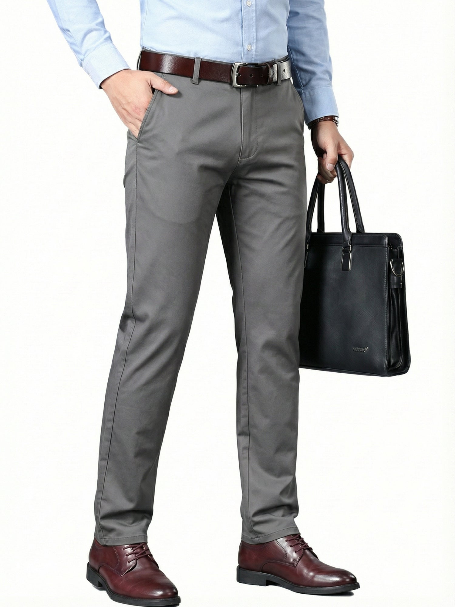 MEILIHUA Men's Premium Cotton Dress Pants - Business Casual Straight Fit with Subtle Embroidery