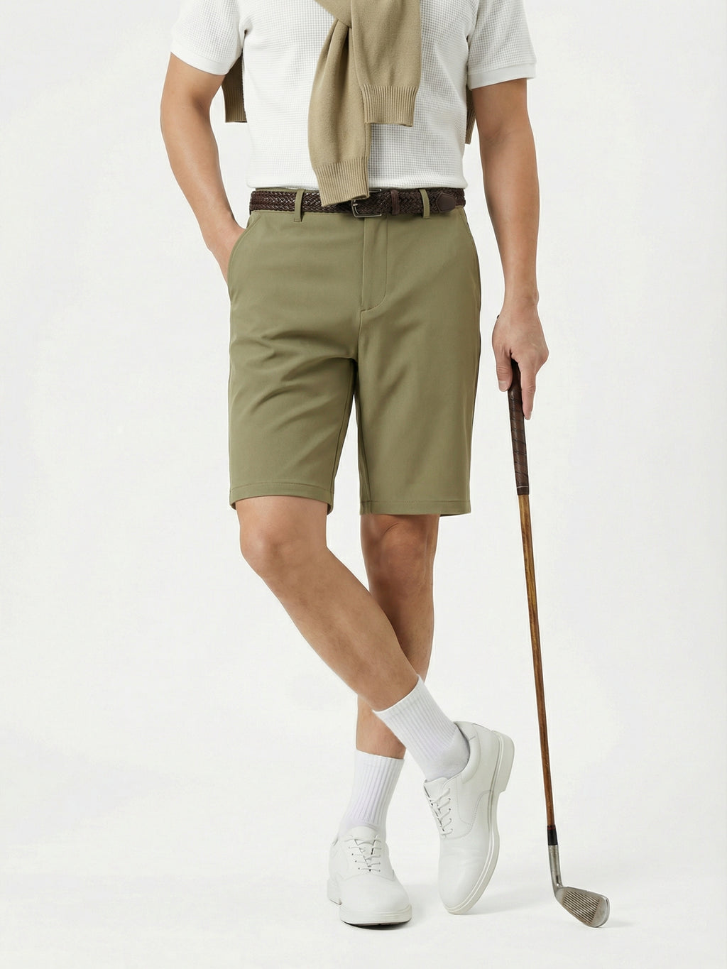 MEILIHUA Men's 9" Golf Shorts with Hidden Expandable Waist, Flat Front Dress Shorts, Lightweight Performance Bermuda