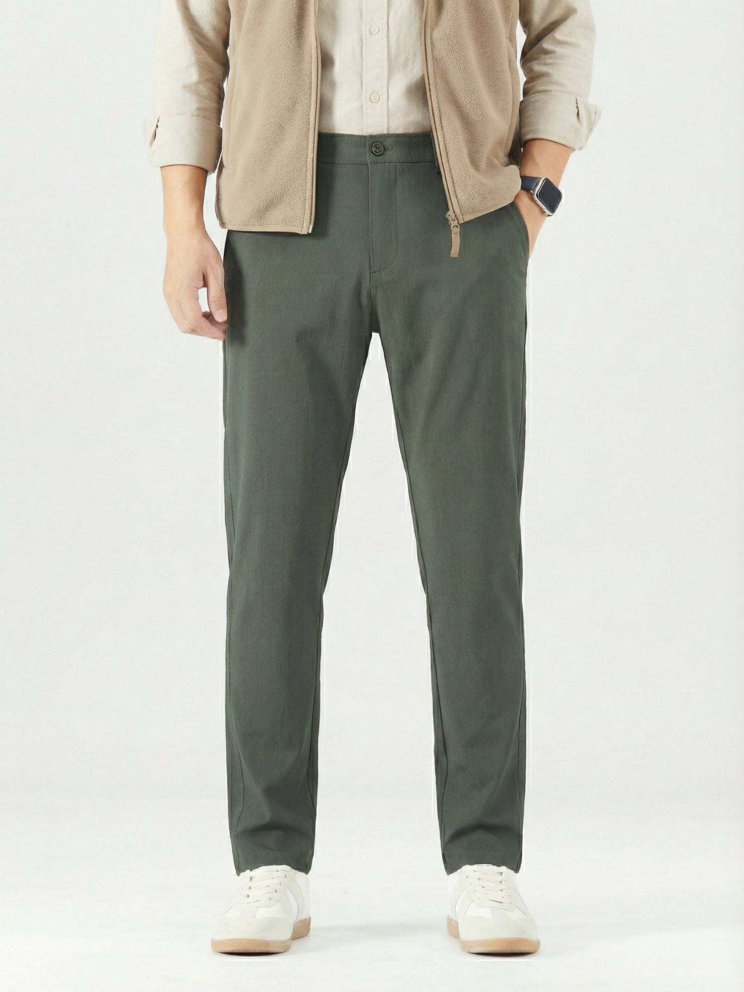 MEILIHUA Men's 4-Way Stretch Dress Pants - Mid-Rise Straight Cut with Elastic Waist (Business Casual)