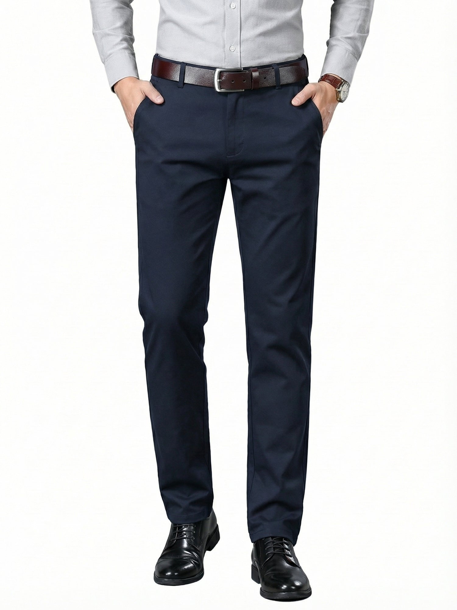 MEILIHUA Men's Premium Cotton Dress Pants - Business Casual Straight Fit with Subtle Embroidery