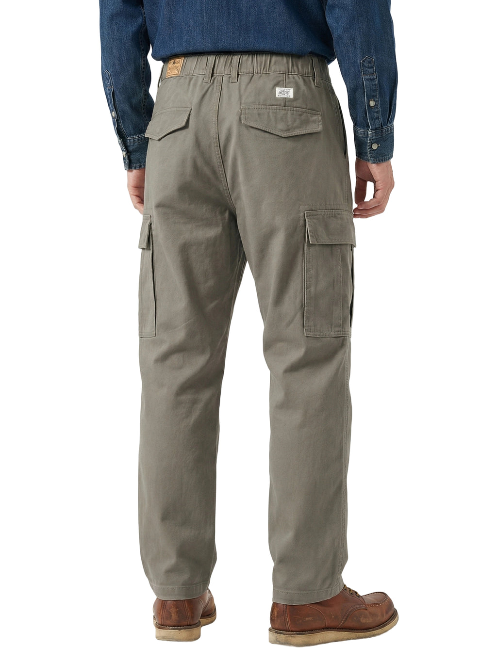 Men's Heavyweight Cargo Pants Regular Fit 100% Cotton Multi-Pocket Work Trousers with Elastic Waist