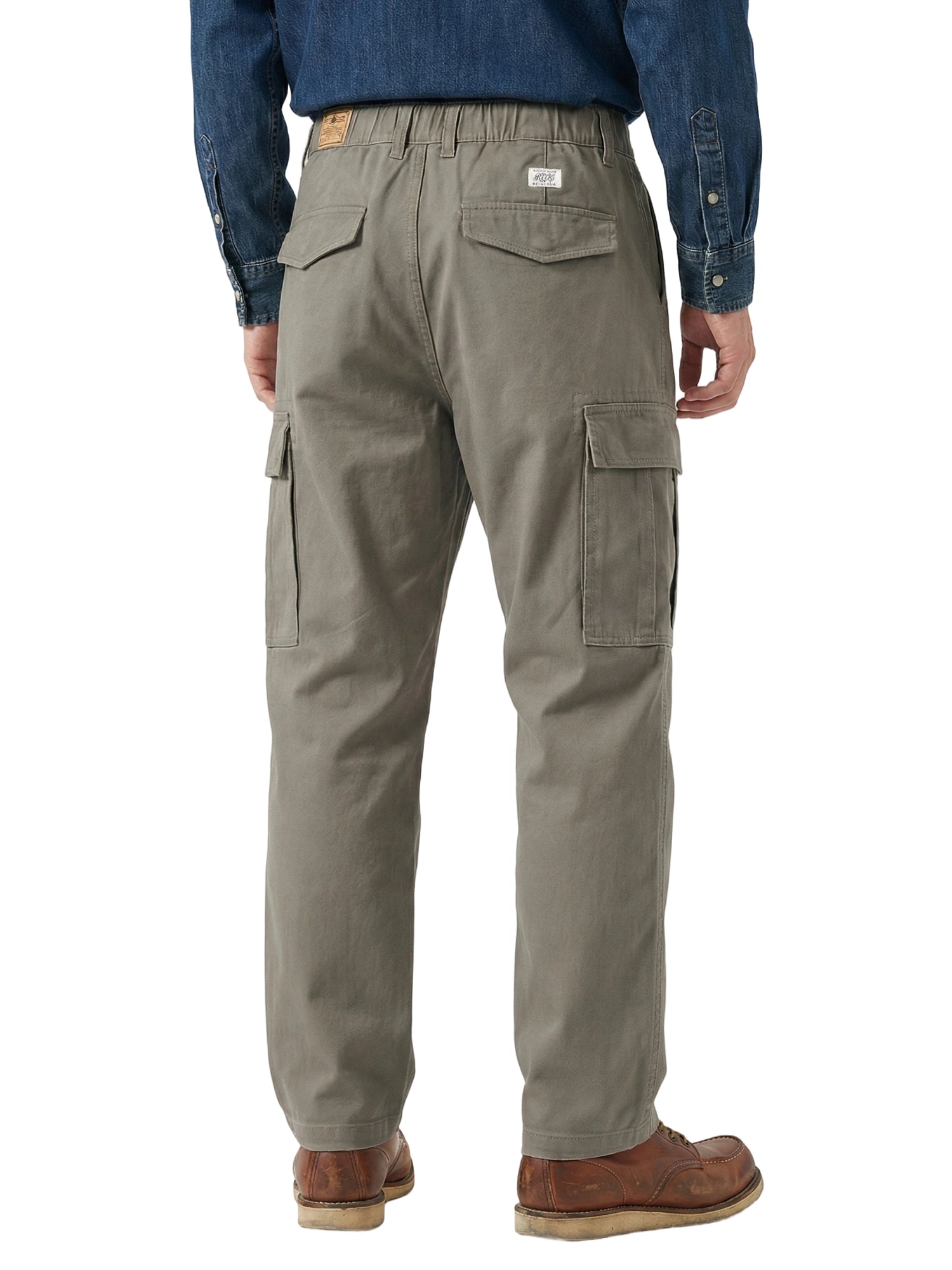 Men's Heavyweight Cargo Pants Regular Fit 100% Cotton Multi-Pocket Work Trousers with Elastic Waist