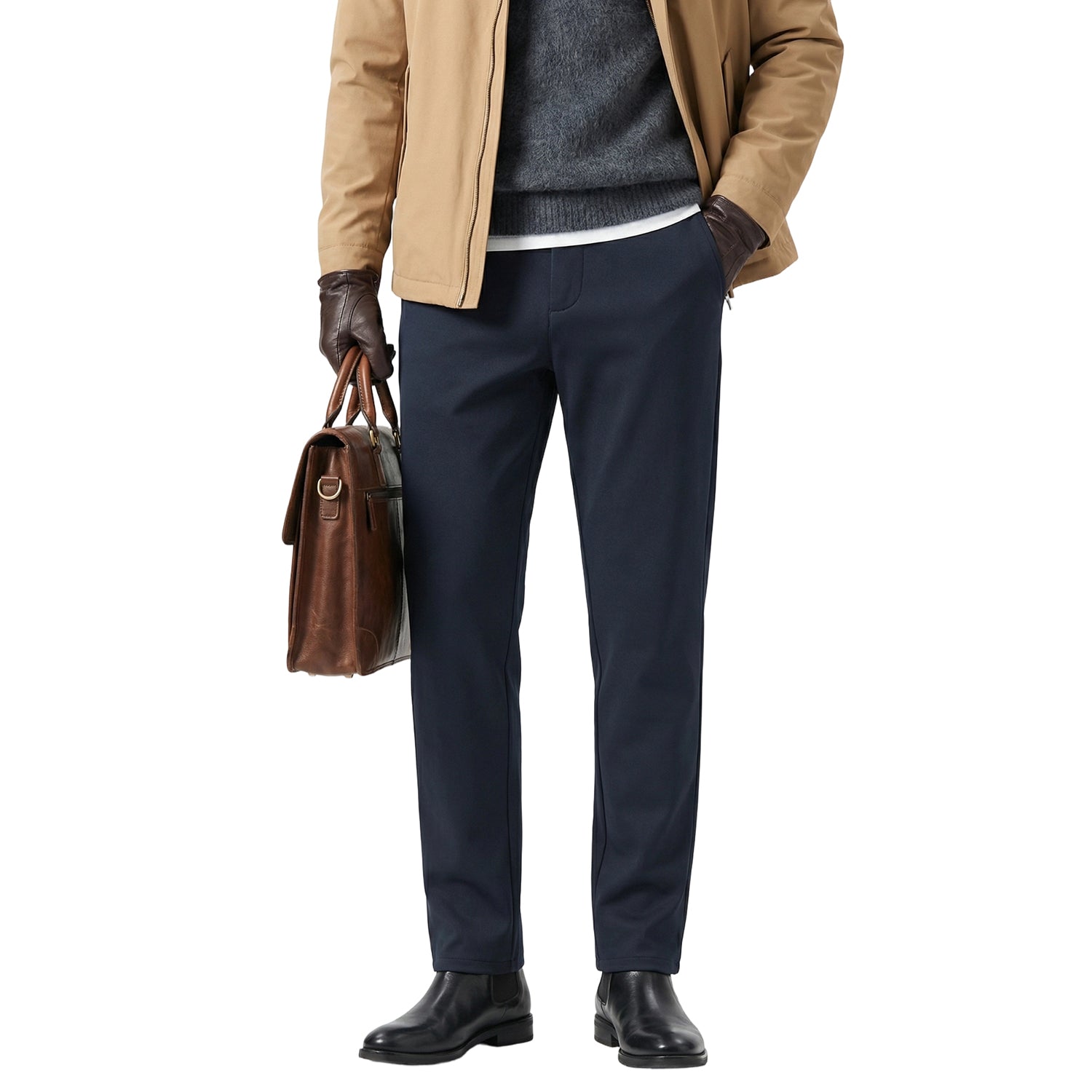 MEILIHUA Men's Fleece Lined Dress Pants Winter Warm Thermal Business Casual Chinos Stretchy Cotton Work Trousers (Black, Navy, Grey, Khaki)