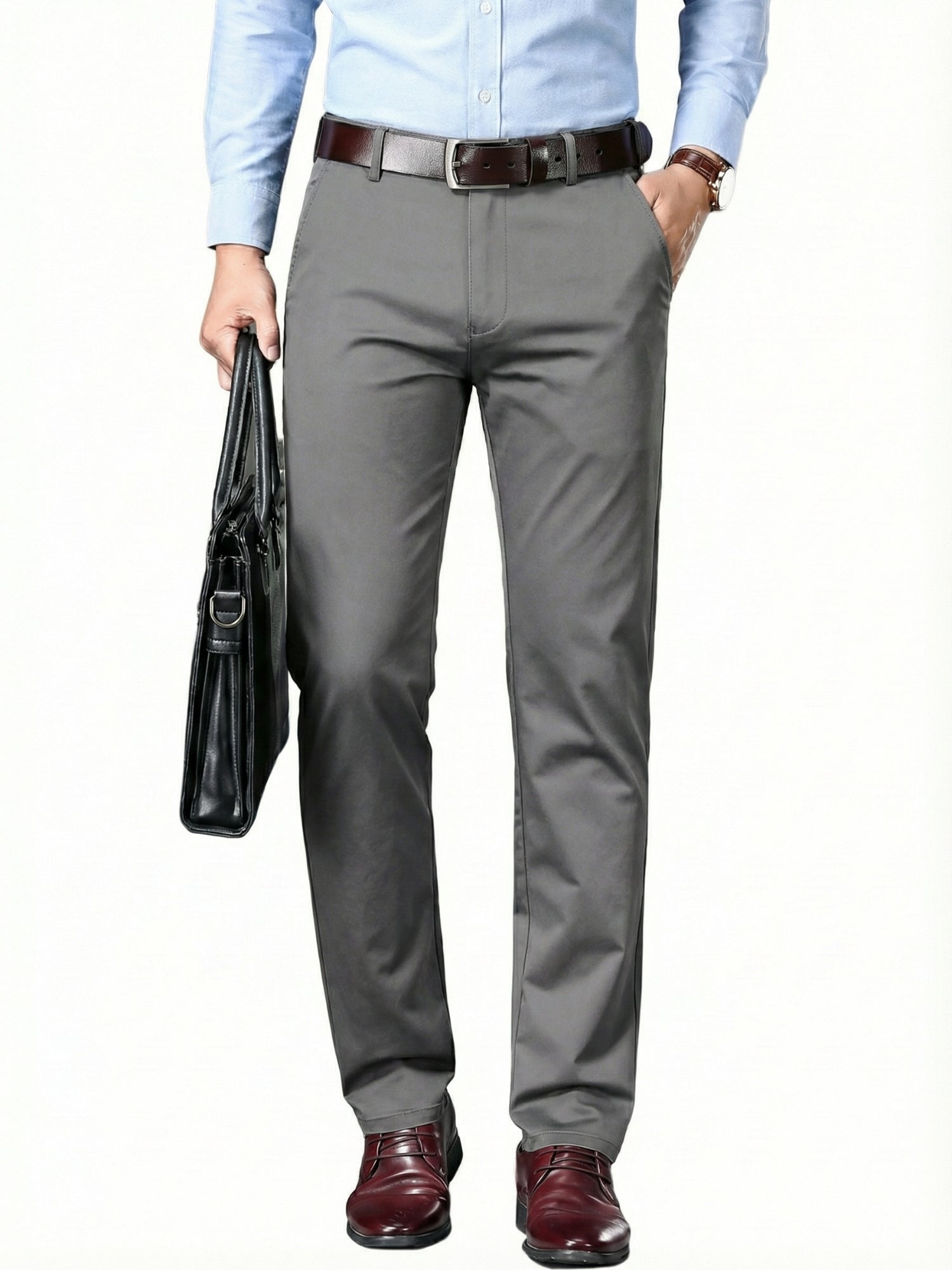 MEILIHUA Men's Premium Cotton Dress Pants - Business Casual Straight Fit with Subtle Embroidery