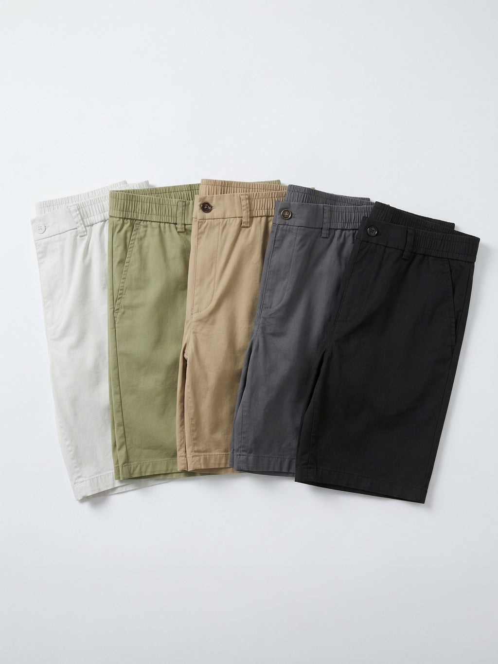 MEILIHUA Men's Stretch Cotton Chino Shorts 5-Pack, Casual Flex Elastic Waist Flat Front Summer Shorts with Pockets (White, Khaki, Black, Grey, Olive)