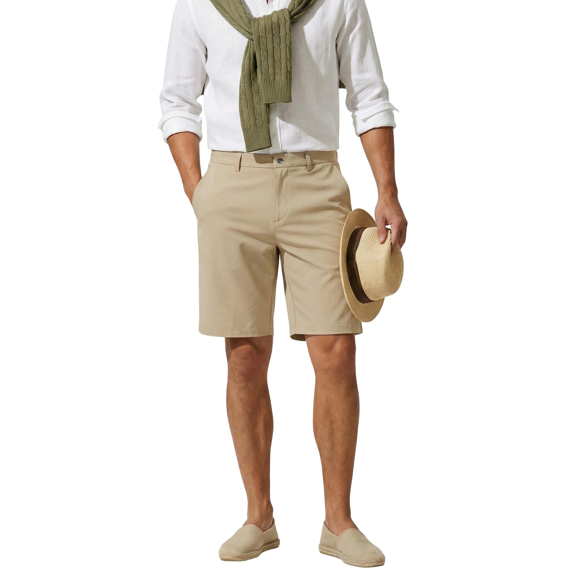 MEILIHUA Men's 9" Inseam Flat Front Golf Shorts, Tailored Fit Casual Chino Shorts with Stretch Waistband
