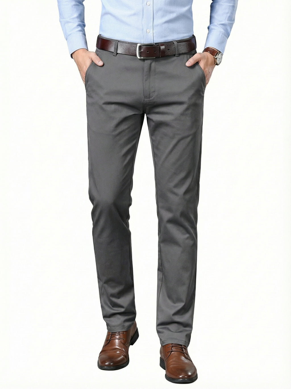 MEILIHUA Men's Premium Cotton Dress Pants - Business Casual Straight Fit with Subtle Embroidery