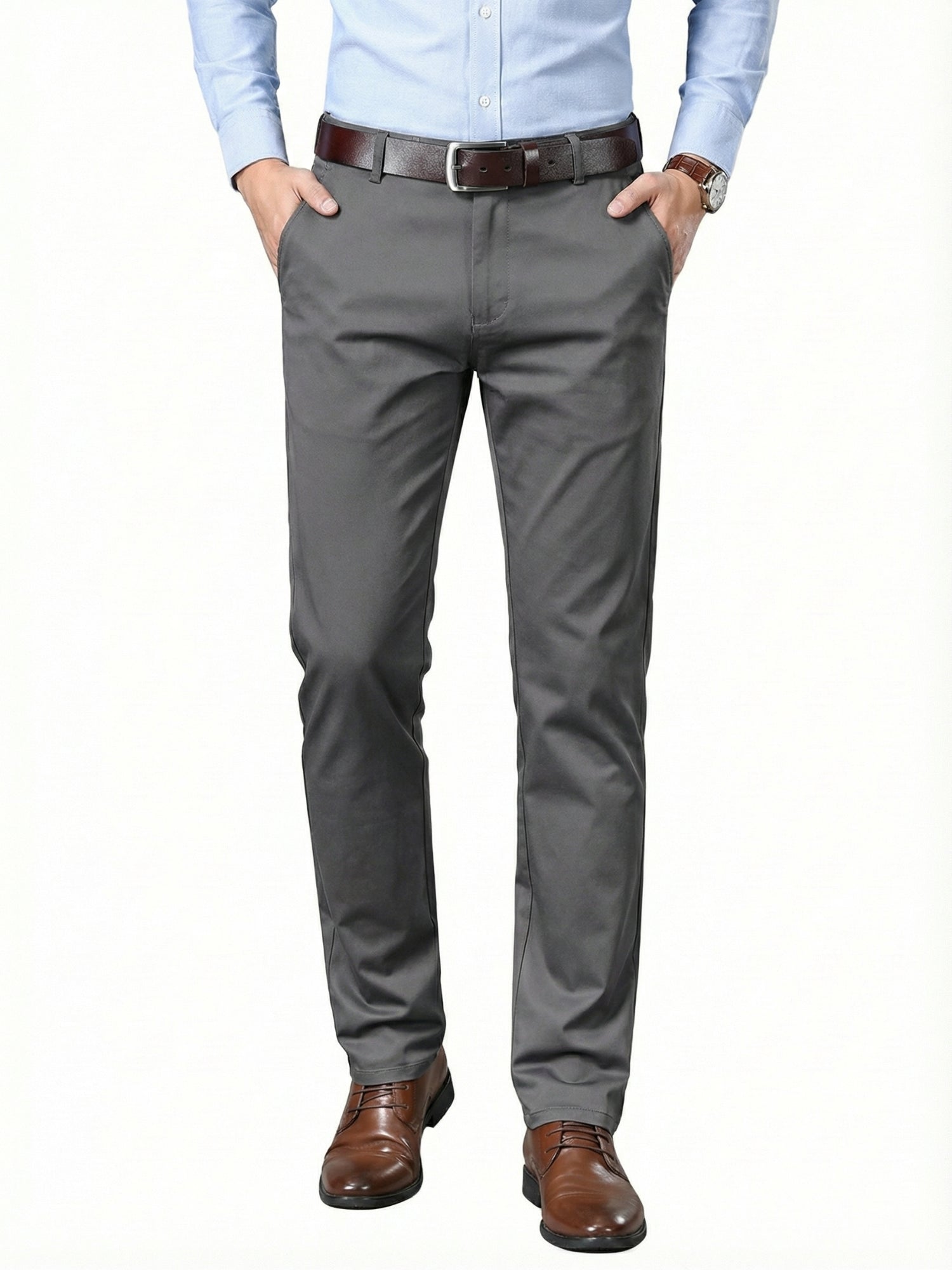 MEILIHUA Men's Premium Cotton Dress Pants - Business Casual Straight Fit with Subtle Embroidery