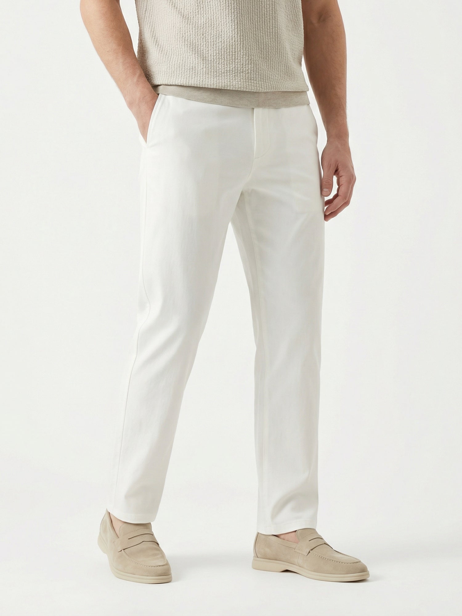 MEILIHUA Men's Business Casual Pants - Lightweight Stretch Cotton Chinos, Elastic Waist Flat Front Trousers for Spring Summer
