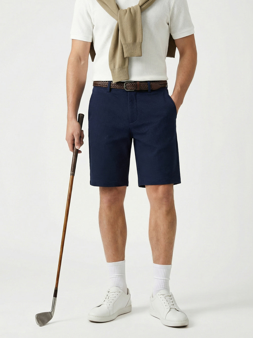 MEILIHUA Men's 9" Golf Shorts with Hidden Expandable Waist, Flat Front Dress Shorts, Lightweight Performance Bermuda