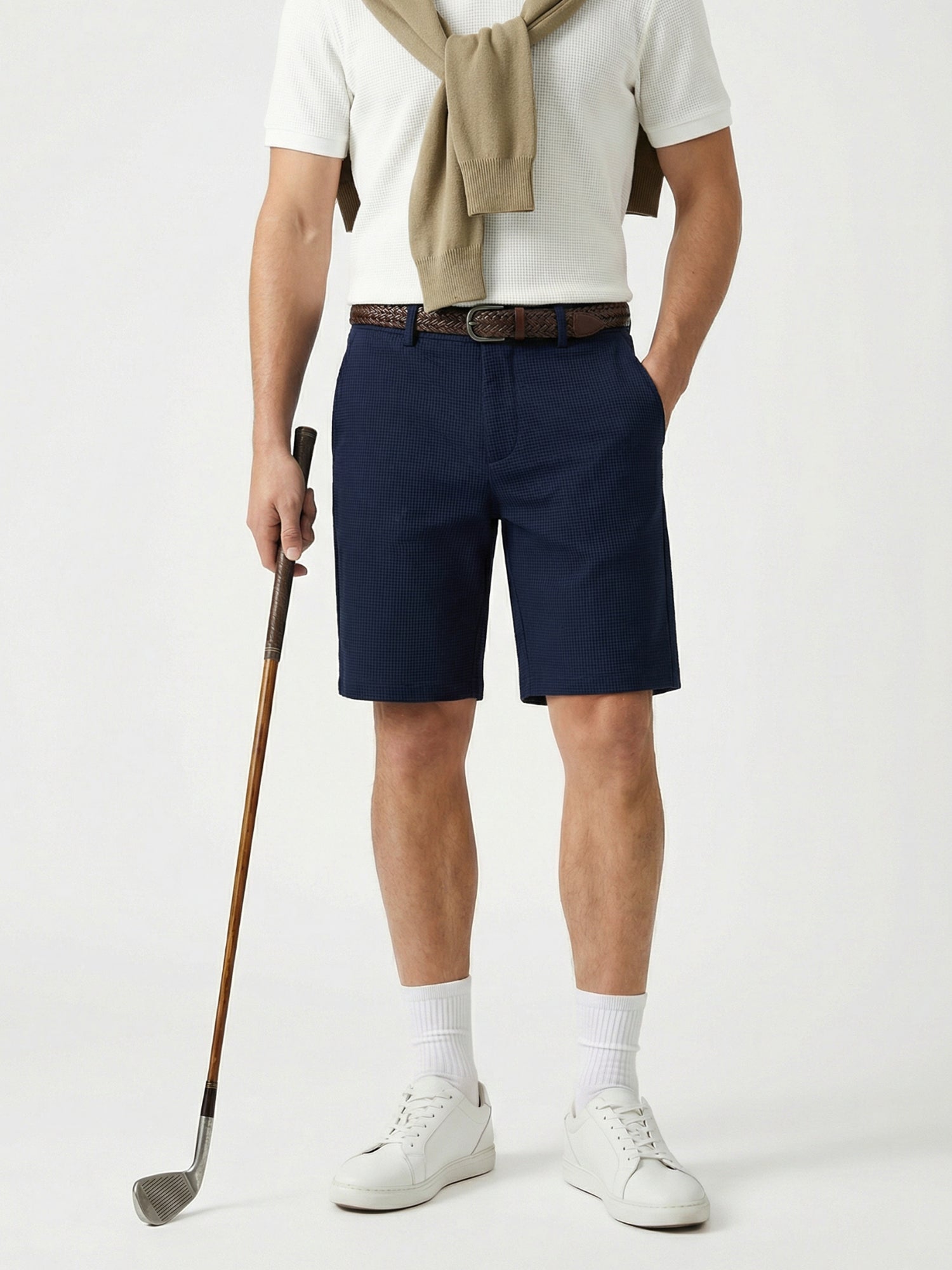 MEILIHUA Men's 9" Golf Shorts with Hidden Expandable Waist, Flat Front Dress Shorts, Lightweight Performance Bermuda