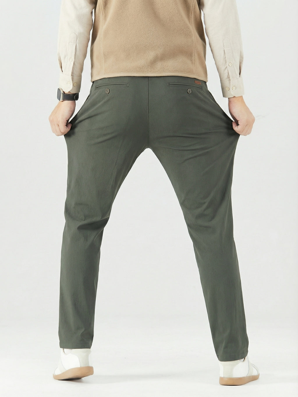 MEILIHUA Men's 4-Way Stretch Dress Pants - Mid-Rise Straight Cut with Elastic Waist (Business Casual)