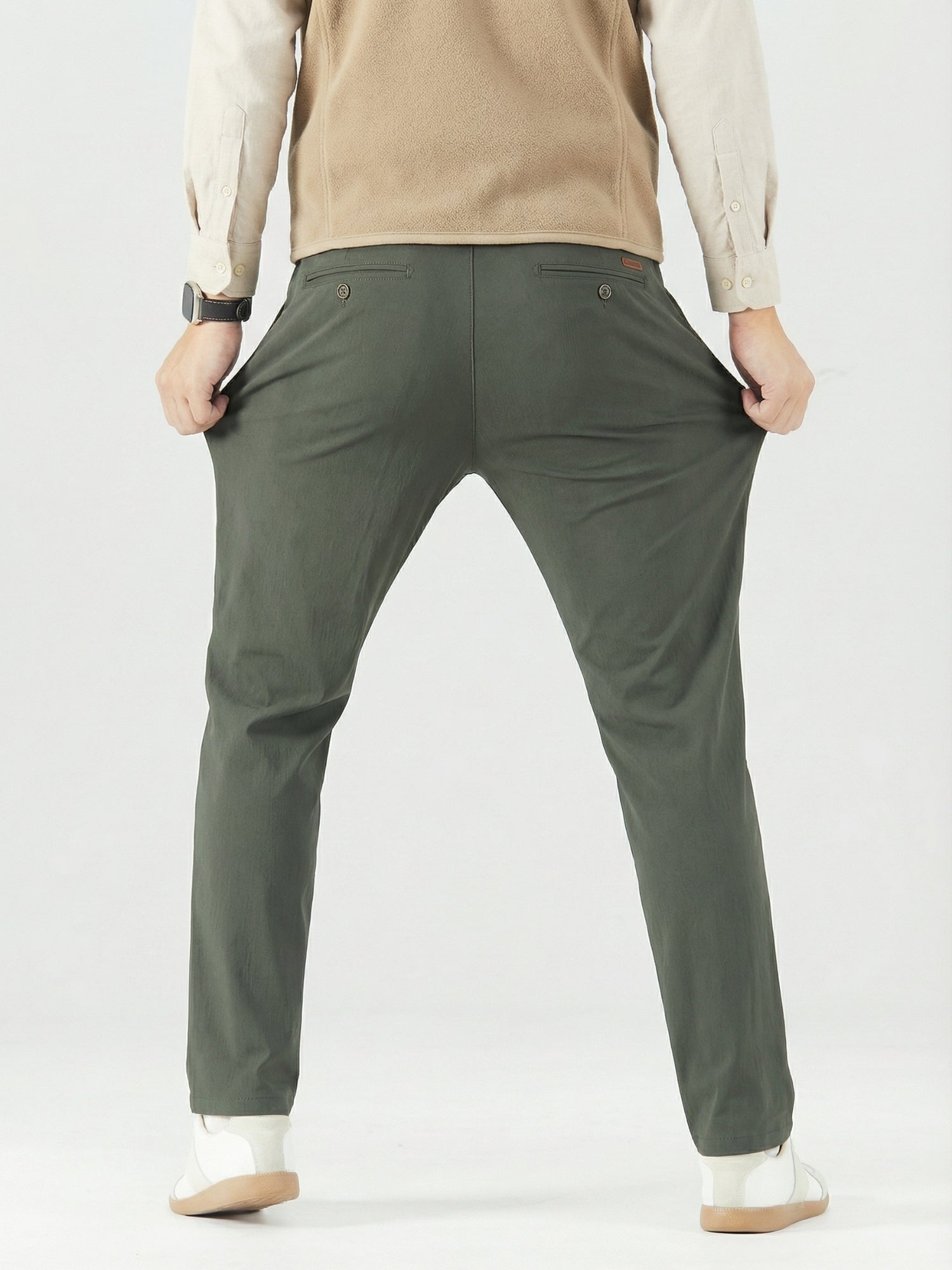 MEILIHUA Men's 4-Way Stretch Dress Pants - Mid-Rise Straight Cut with Elastic Waist (Business Casual)