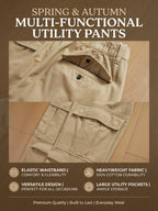 Men's Heavyweight Cargo Pants Regular Fit 100% Cotton Multi-Pocket Work Trousers with Elastic Waist