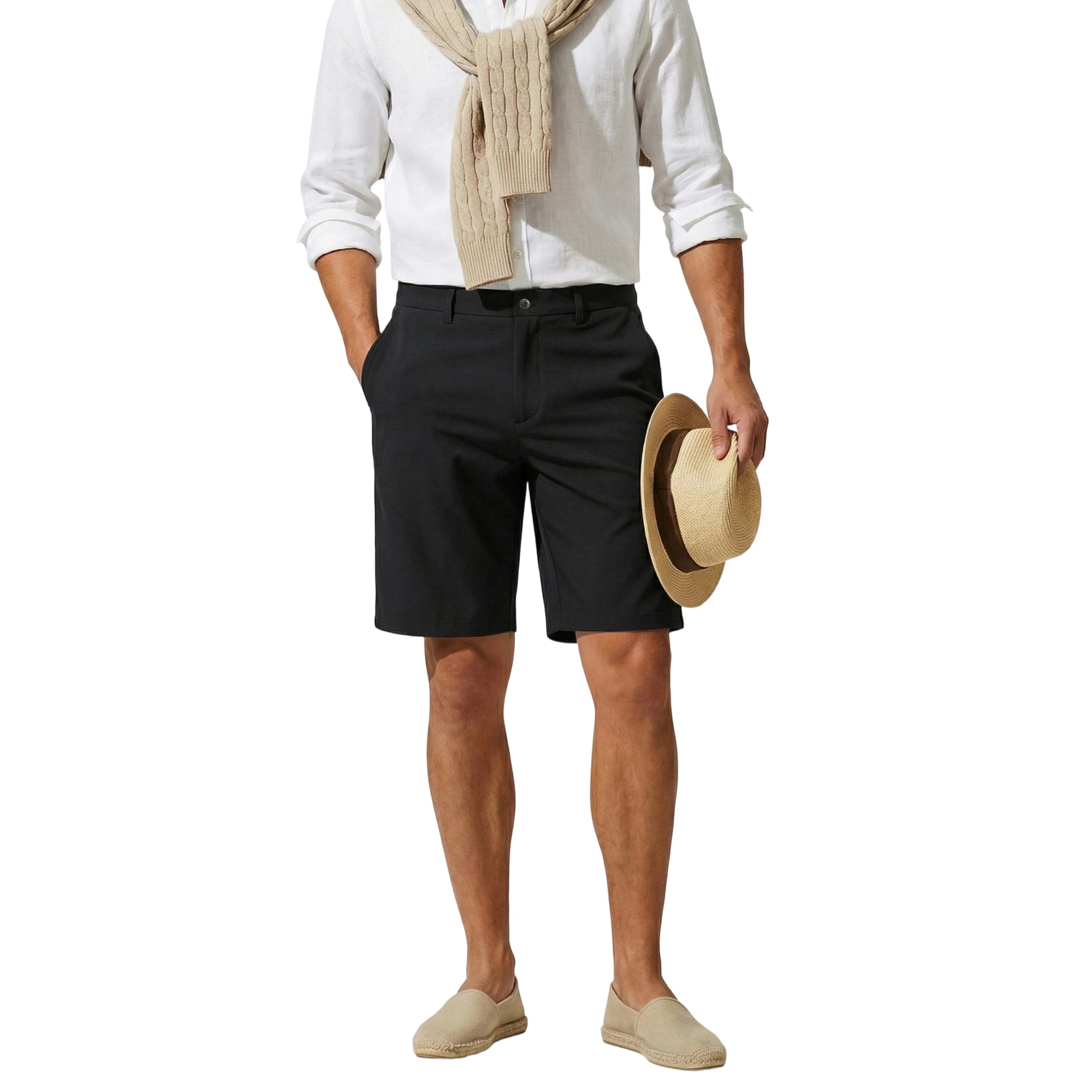 MEILIHUA Men's 9" Inseam Flat Front Golf Shorts, Tailored Fit Casual Chino Shorts with Stretch Waistband