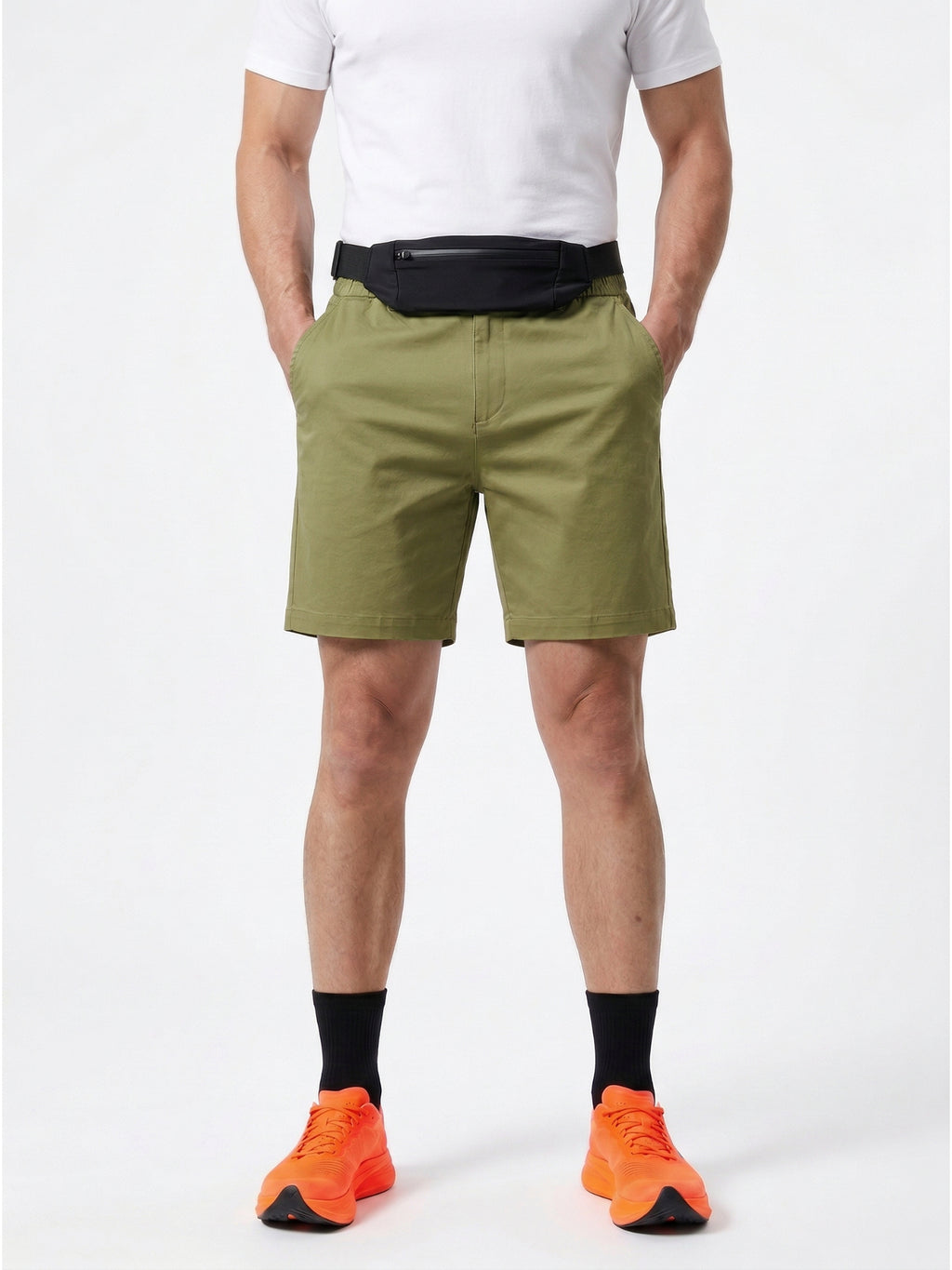 MEILIHUA Men's Stretch Cotton Chino Shorts 5-Pack, Casual Flex Elastic Waist Flat Front Summer Shorts with Pockets (White, Khaki, Black, Grey, Olive)