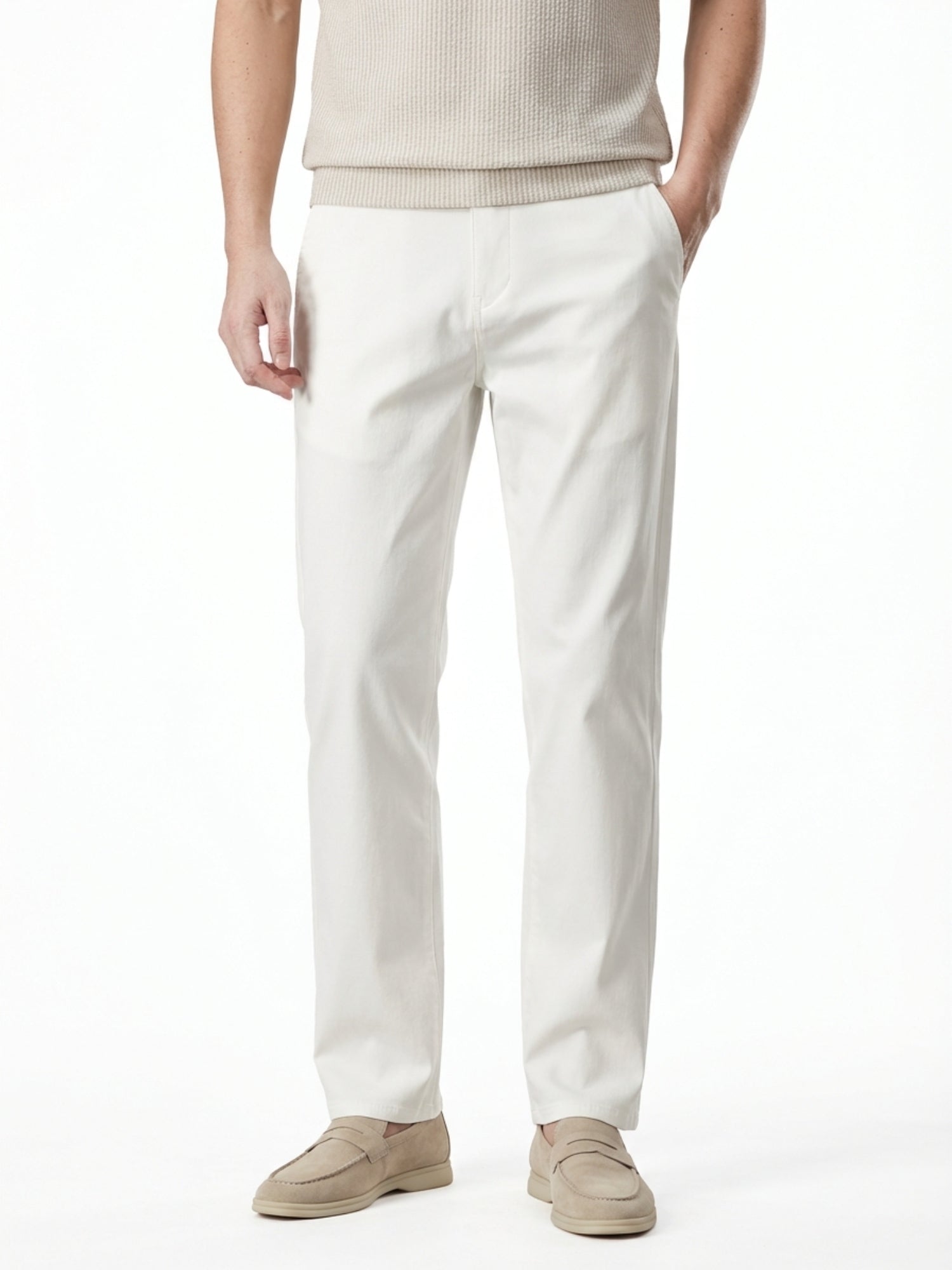 MEILIHUA Men's Business Casual Pants - Lightweight Stretch Cotton Chinos, Elastic Waist Flat Front Trousers for Spring Summer
