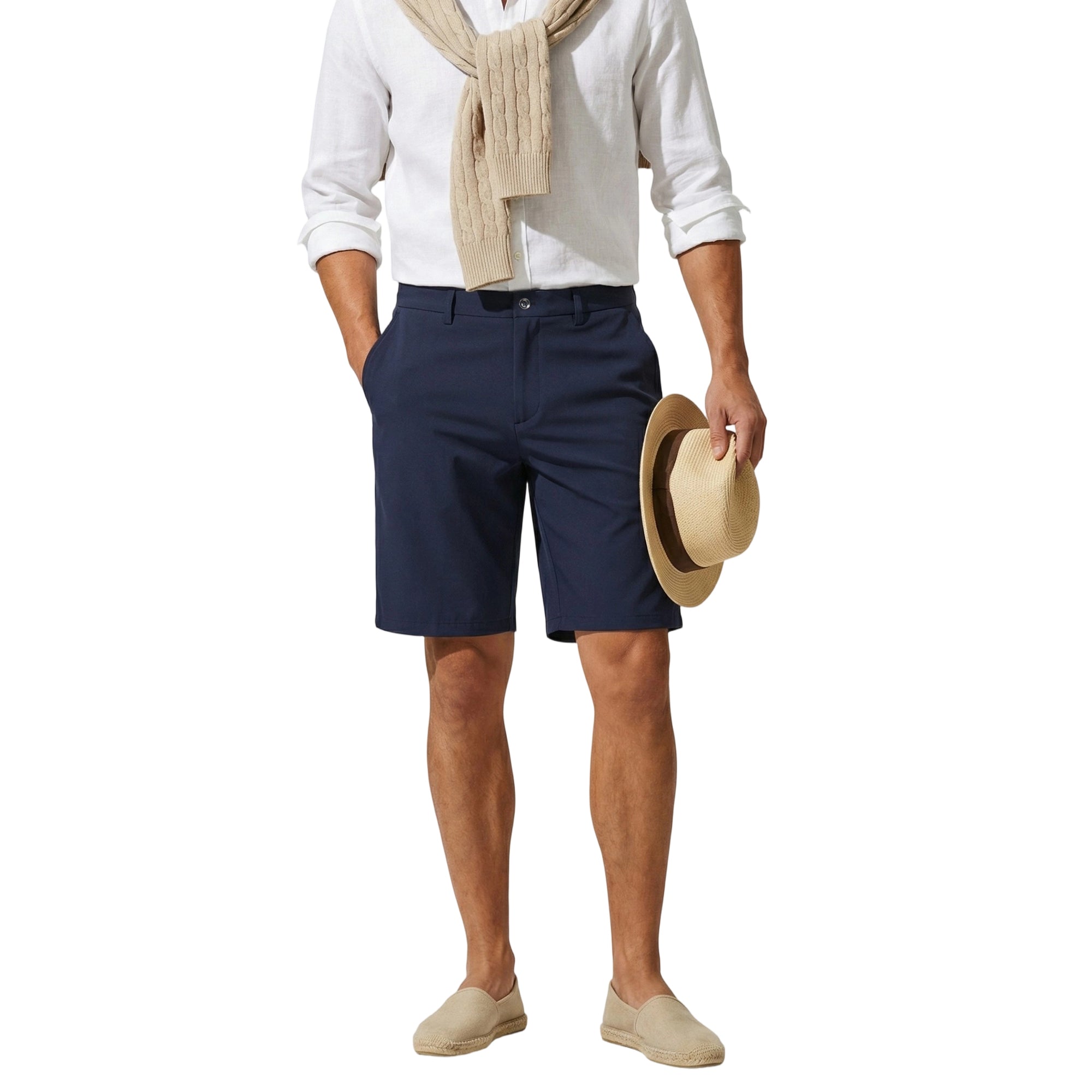 MEILIHUA Men's 9" Inseam Flat Front Golf Shorts, Tailored Fit Casual Chino Shorts with Stretch Waistband
